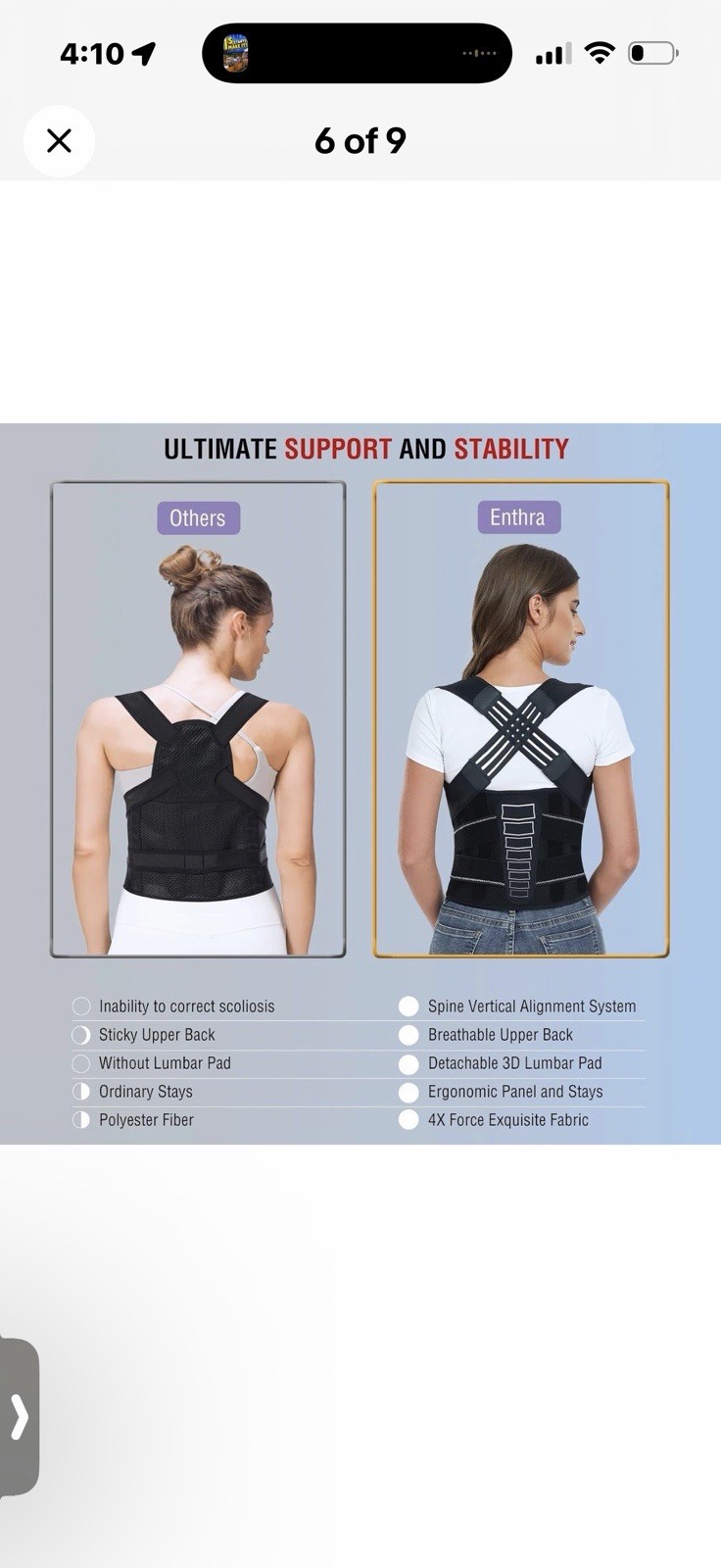 NEW~ Enthra Back Brace Posture Corrector Lower Back Pain Spine Vertica Medium