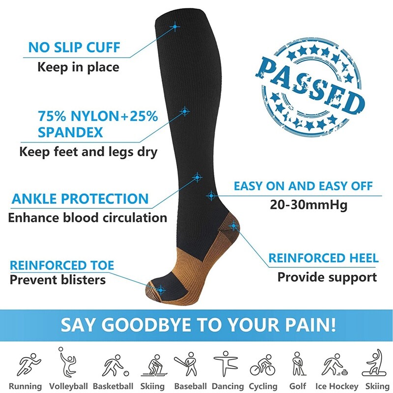 3 Pairs Bamboo Compression Socks 10-20mmHg Moisture Wicking Support Stocking XXL