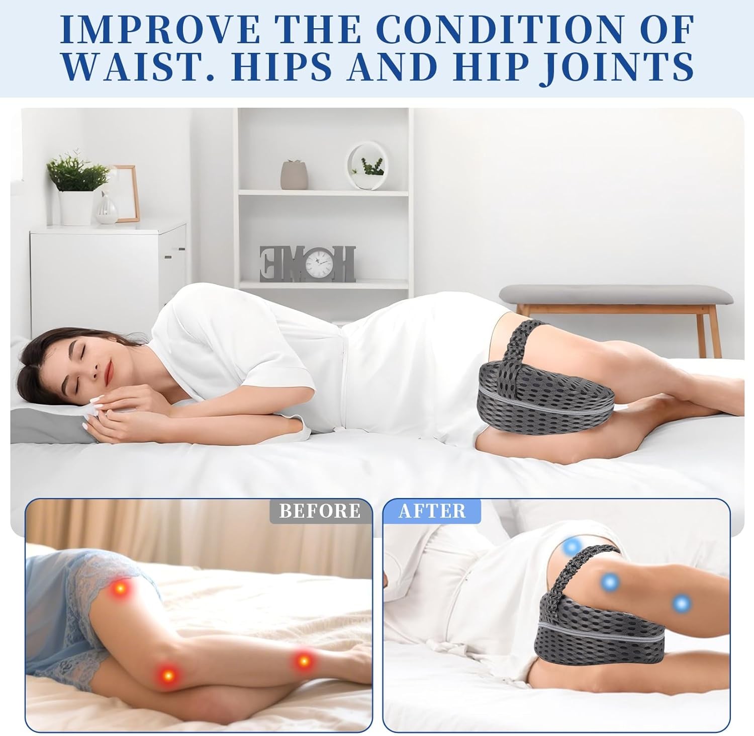 Knee Pillow for Side Sleepers – Sciatica, Hip & Back Pain Relief Pillow with Adj