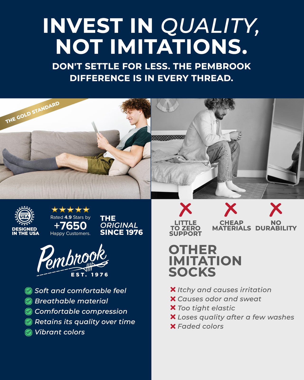 Pembrook Cotton Light Compression Socks for Women & Men – 3 Pairs | 8-15 mmHg