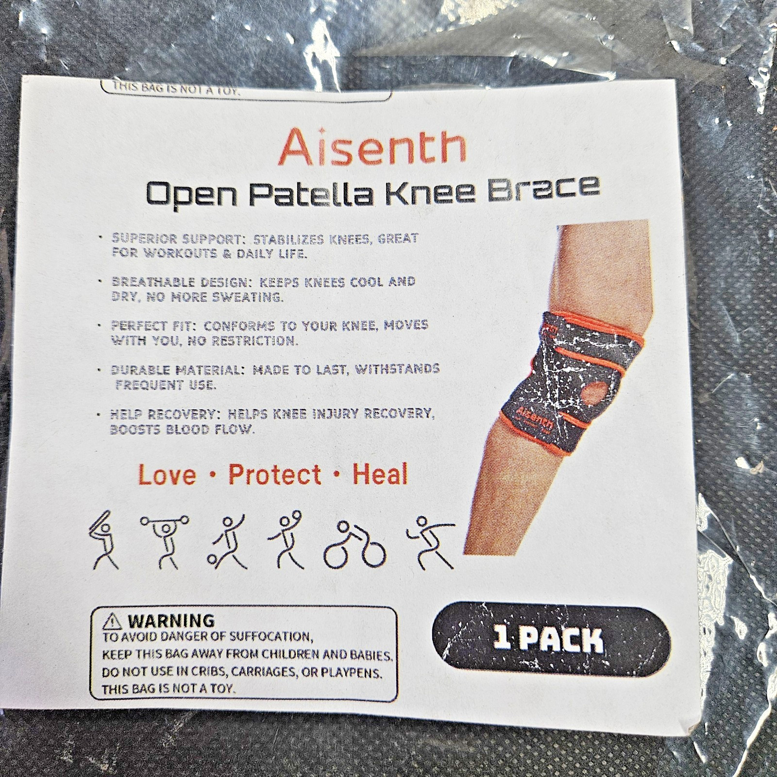 Aisenth Open Patella Knee Brace Support Adjustable 1 Pack New Sealed