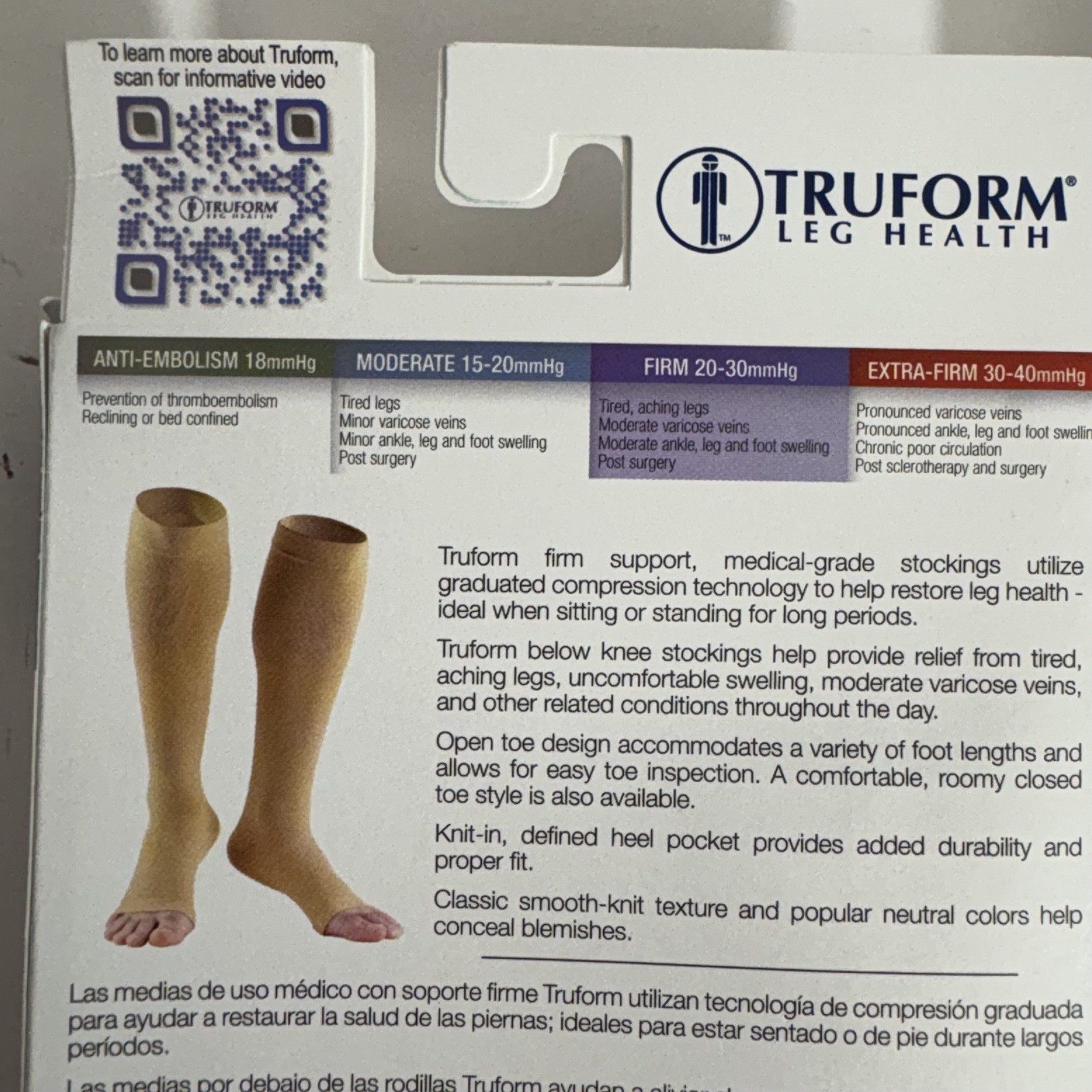 Truform 20-30 Below Knee Compression Stockings Open Toe Beige Small # 0865-S