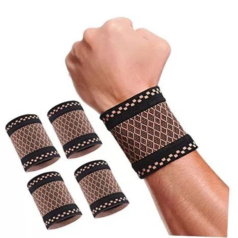 Copper Wrist Compression Brace (4Pcs), Elastic Wrist Support Sleeve Wrist Braces
