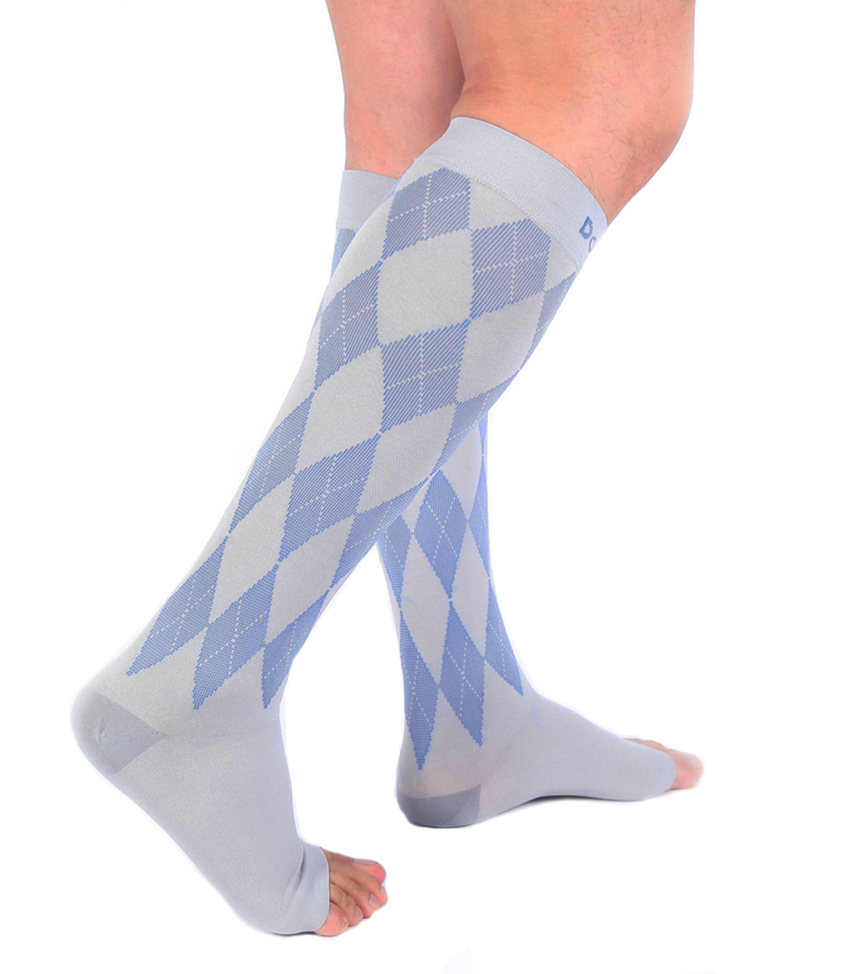 Doc Miller Open Toe Compression Sock 1 Pair 20-30 mmHg Varicose Veins GRAY/BLUE