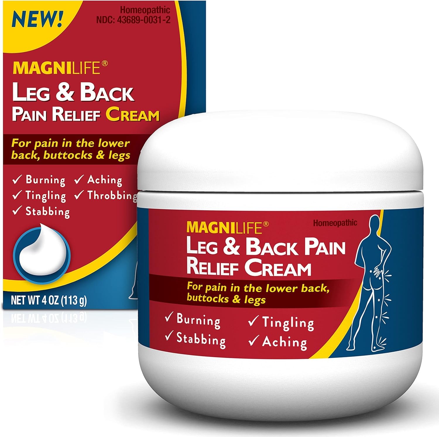 MagniLife Leg & Back Pain Relief Cream 4oz – Fast Absorbing, No Residue
