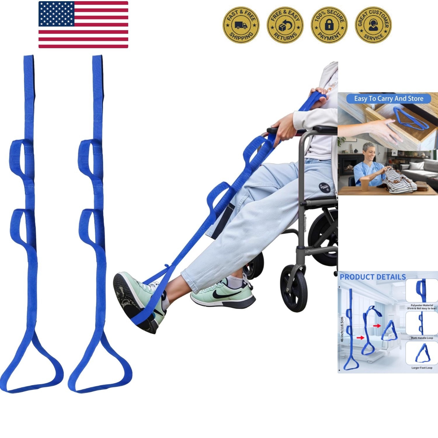 2 Pack 46 Inch Leg Lifter for After Hip & Knee Surgery, Perfect for Elderly, …