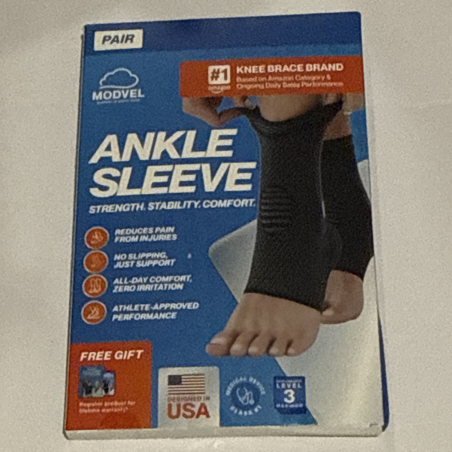 Modvel Ankle Compression Sleeve Pair Black L/XL Breathable Washable Support