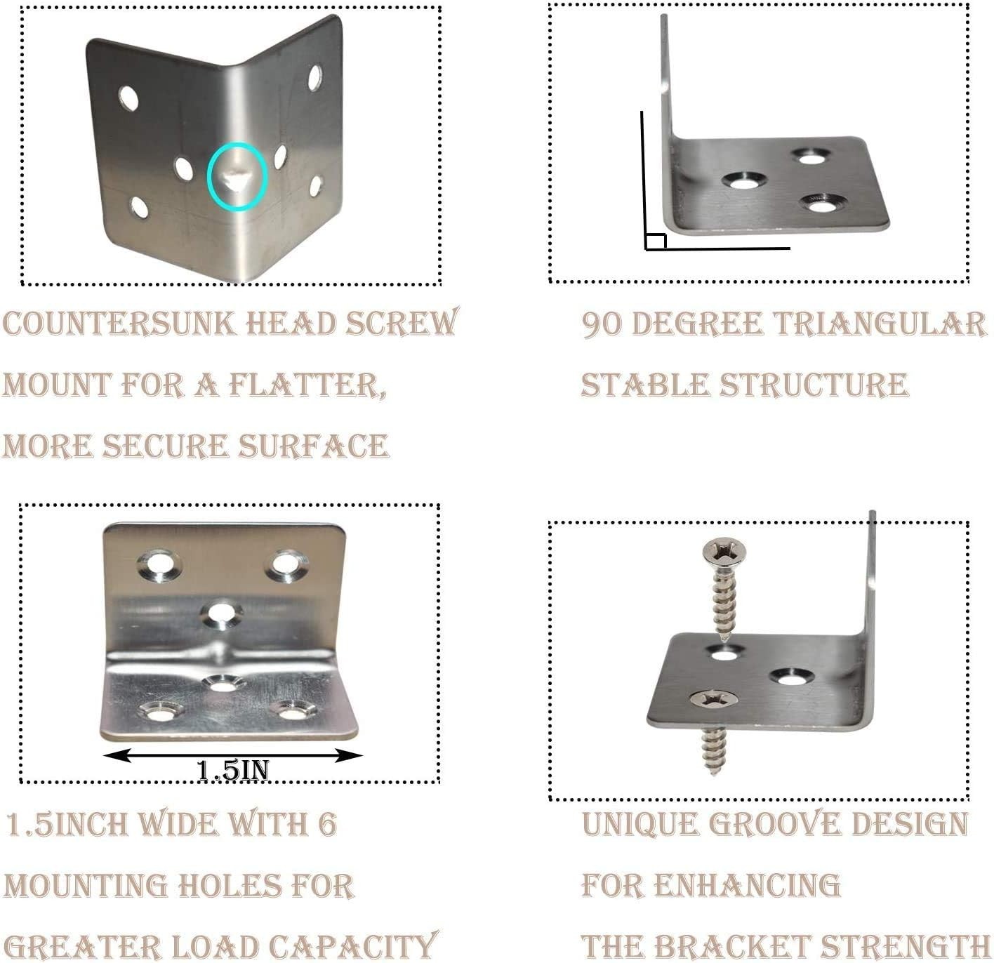 40 Pcs Stainless Steel Corner Braces – 1.2”x1.5” for Furniture Support