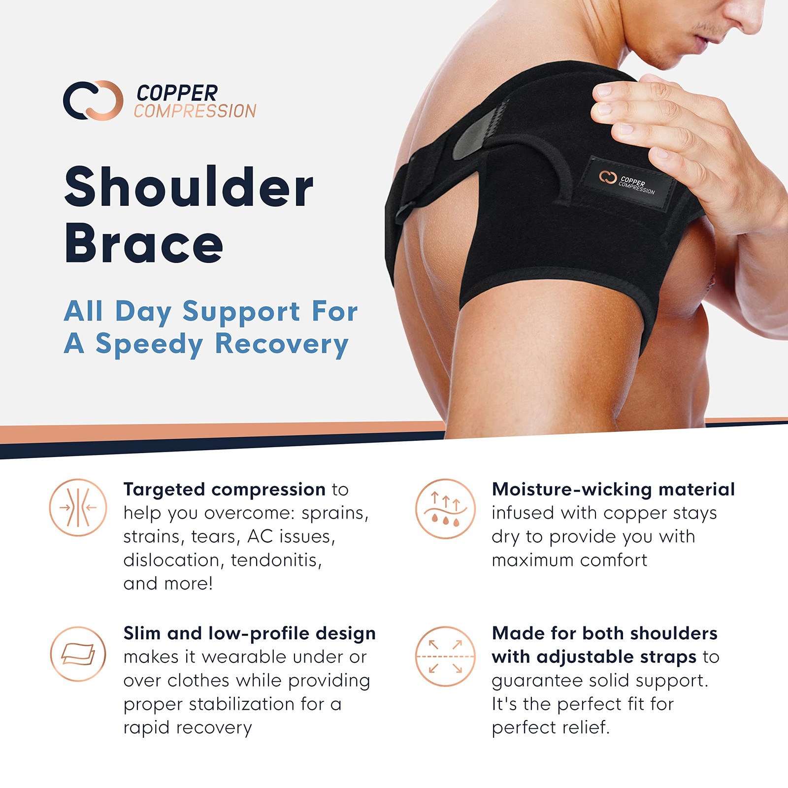 Copper Compression Recovery Shoulder Brace – Small-Medium, Black/Pink