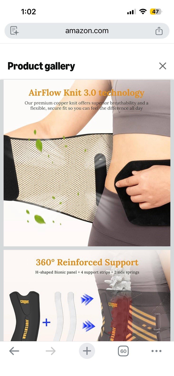 JIUFENTIAN Copper Back Brace for Lower Back Pain with Composite Support Technolo