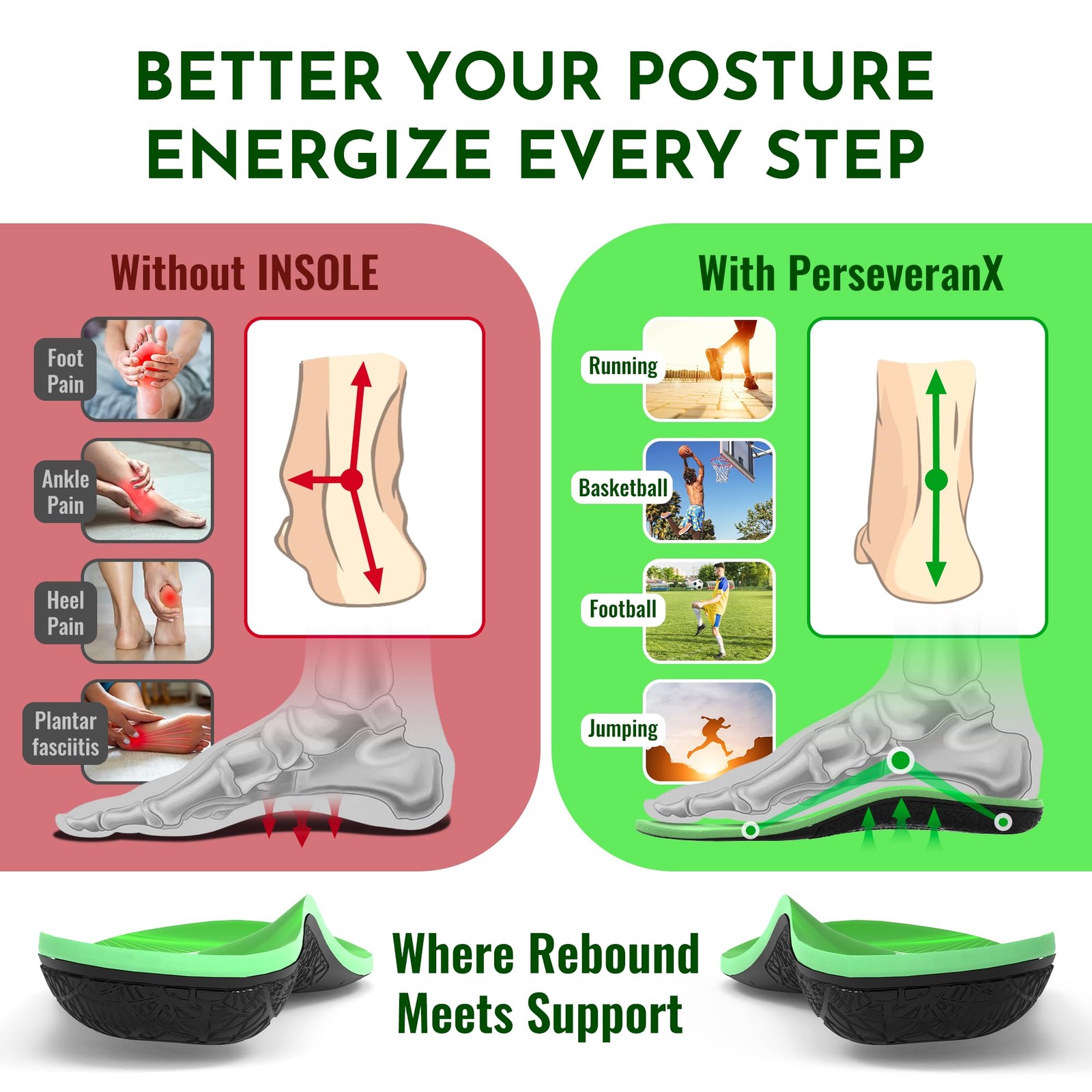 Perseveranx NASA Running Insoles Plantar Fasciitis Shock Absorption XL