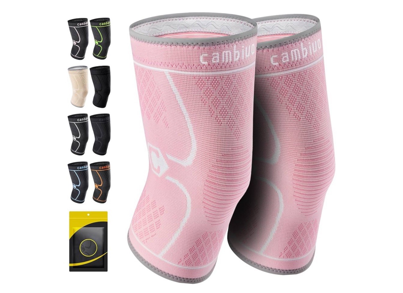 CAMBIVO 2 Pack Knee Braces for Knee Pain, Knee Compression Sleeve for Men and Wo