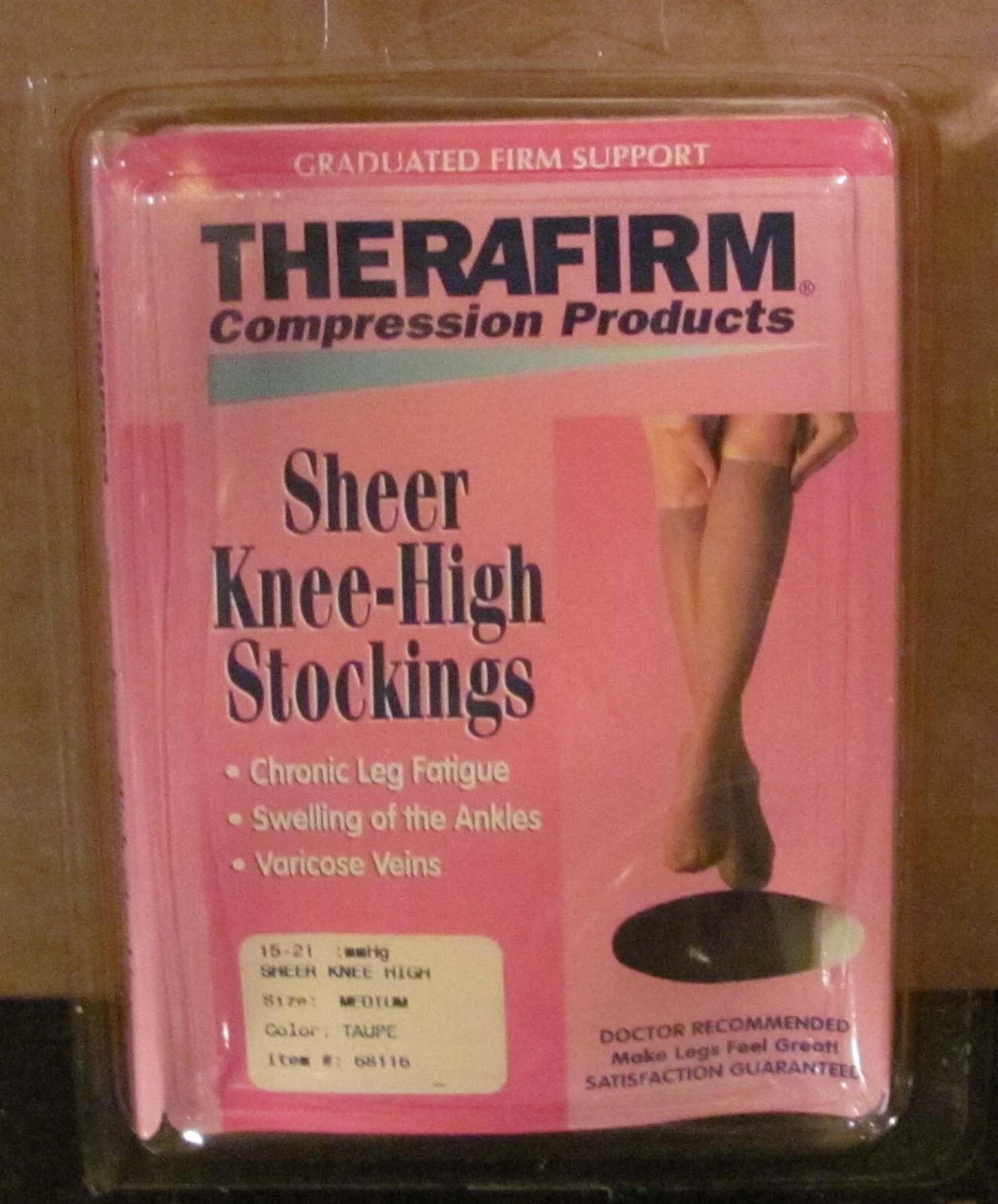Therafirm Sheer Knee-High Stockings 15-21 mm hg Medium Taupe #68116 (NEW!)