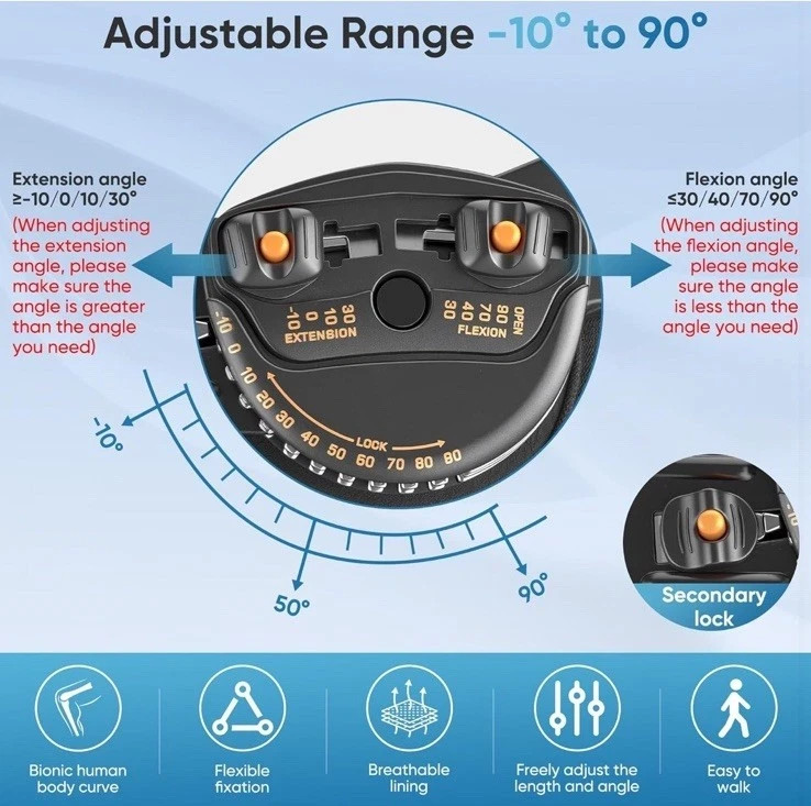 Adjustable Hinged Knee Brace Joint Fixation Support ACL MCL Post-Op Rehab