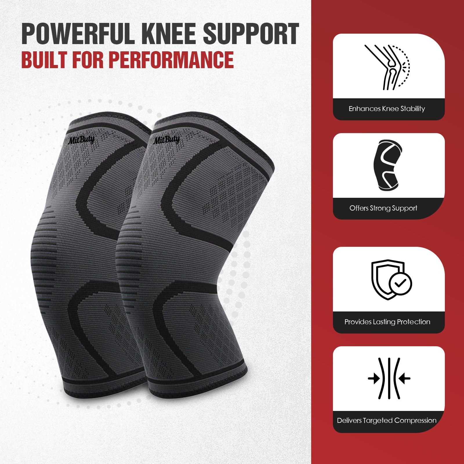 Compression Knee Brace Sleeve Running Basketball Hiking Support 1719 In 2 Pack