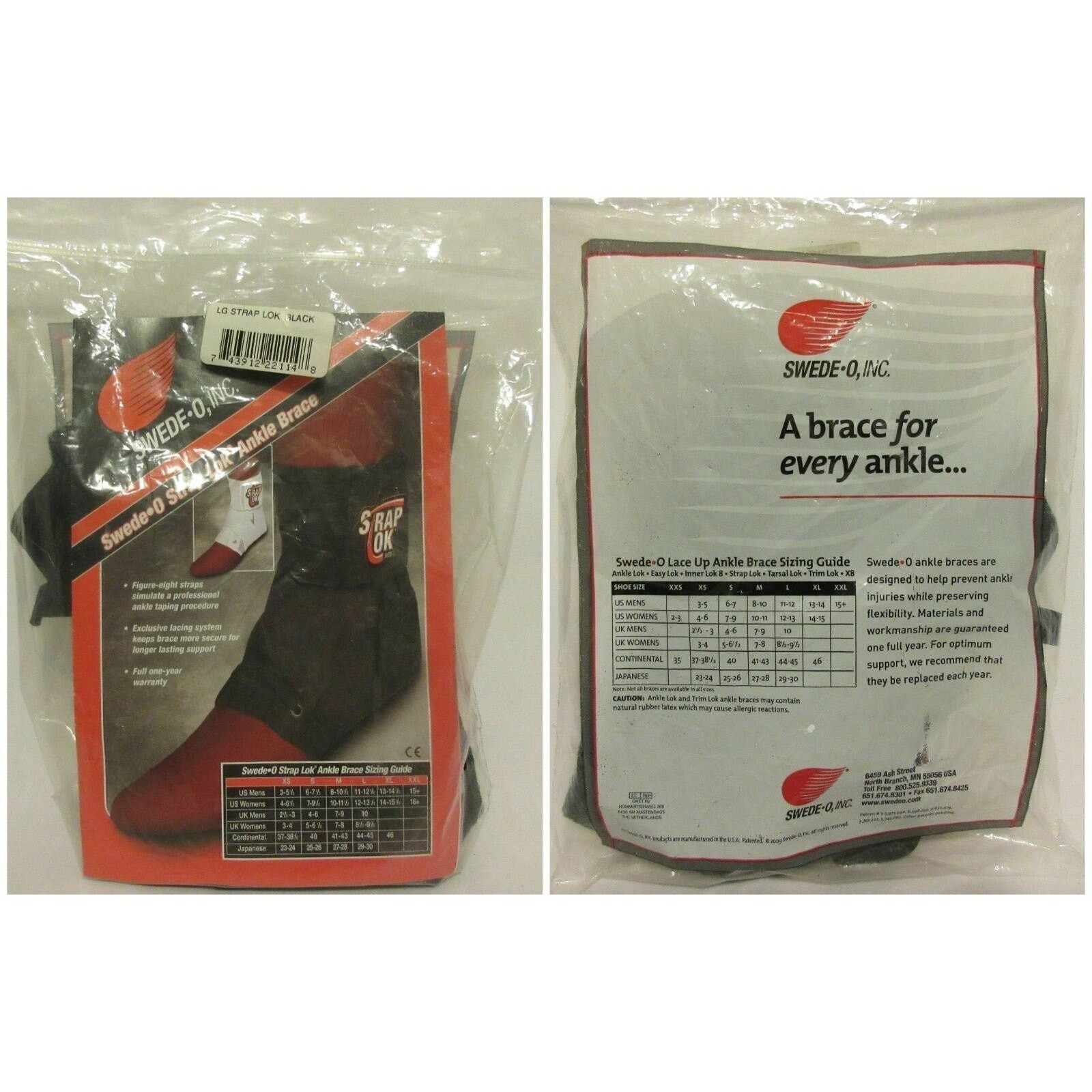 Swede-O Strap Lok Ankle Brace Cast Athletic Sports Support Large L Ankle Taping