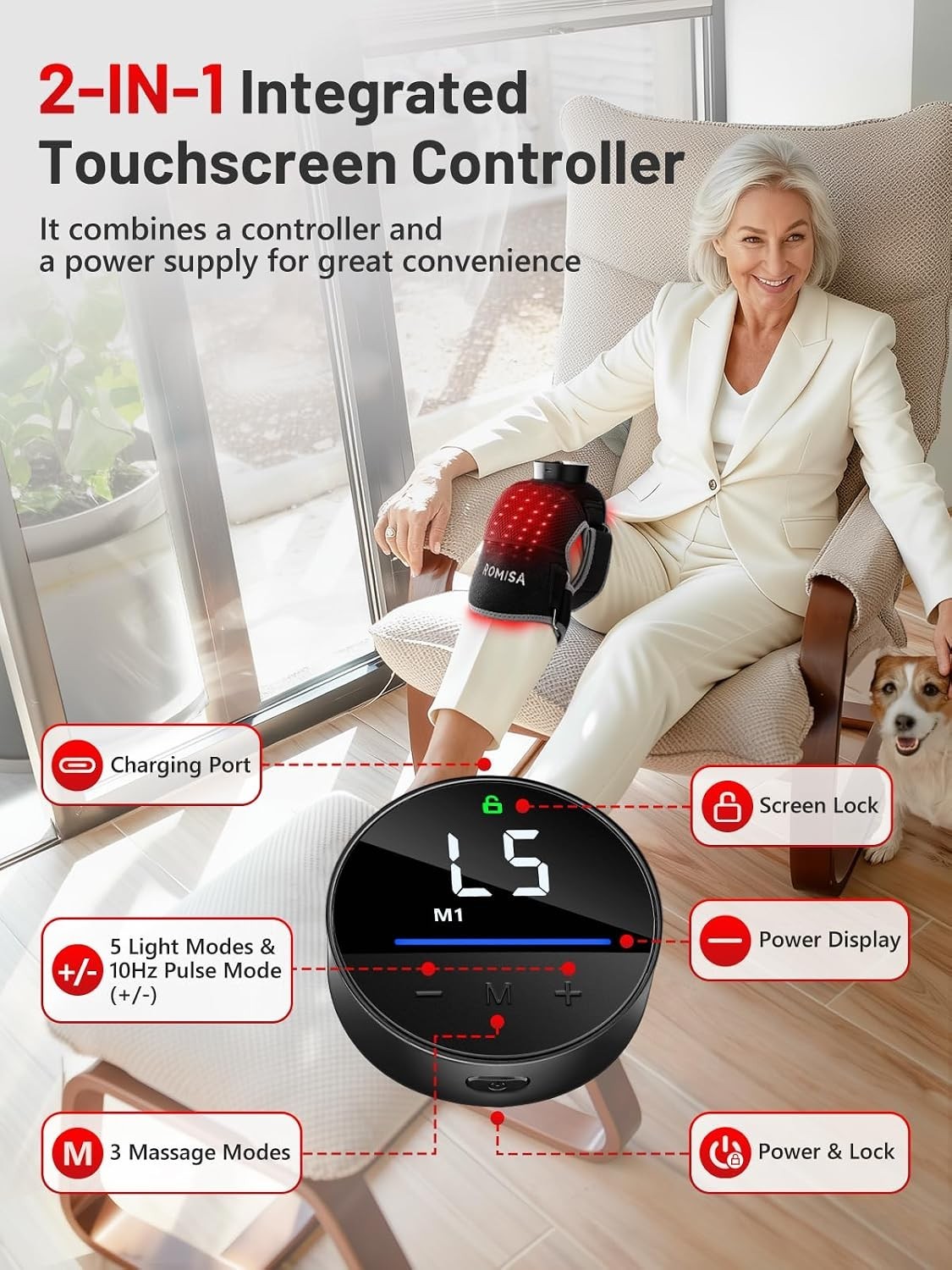 Intelligent Touchscreen Knee Massager: Heated Vibration & Cordless Relief