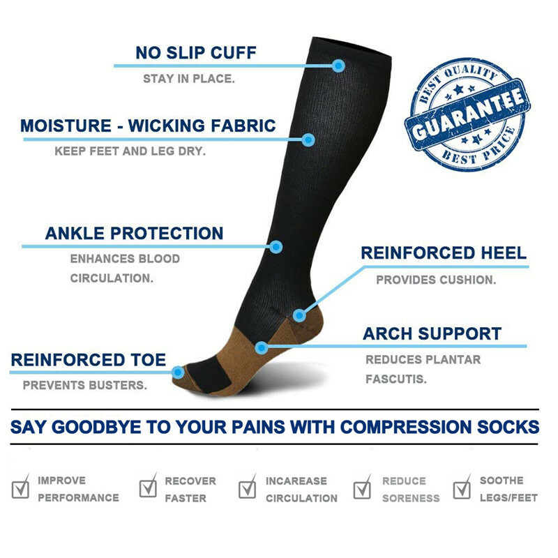 4 Pairs Copper 20-30mmHg Compression Socks Pain Relief Support Stockings Unisex