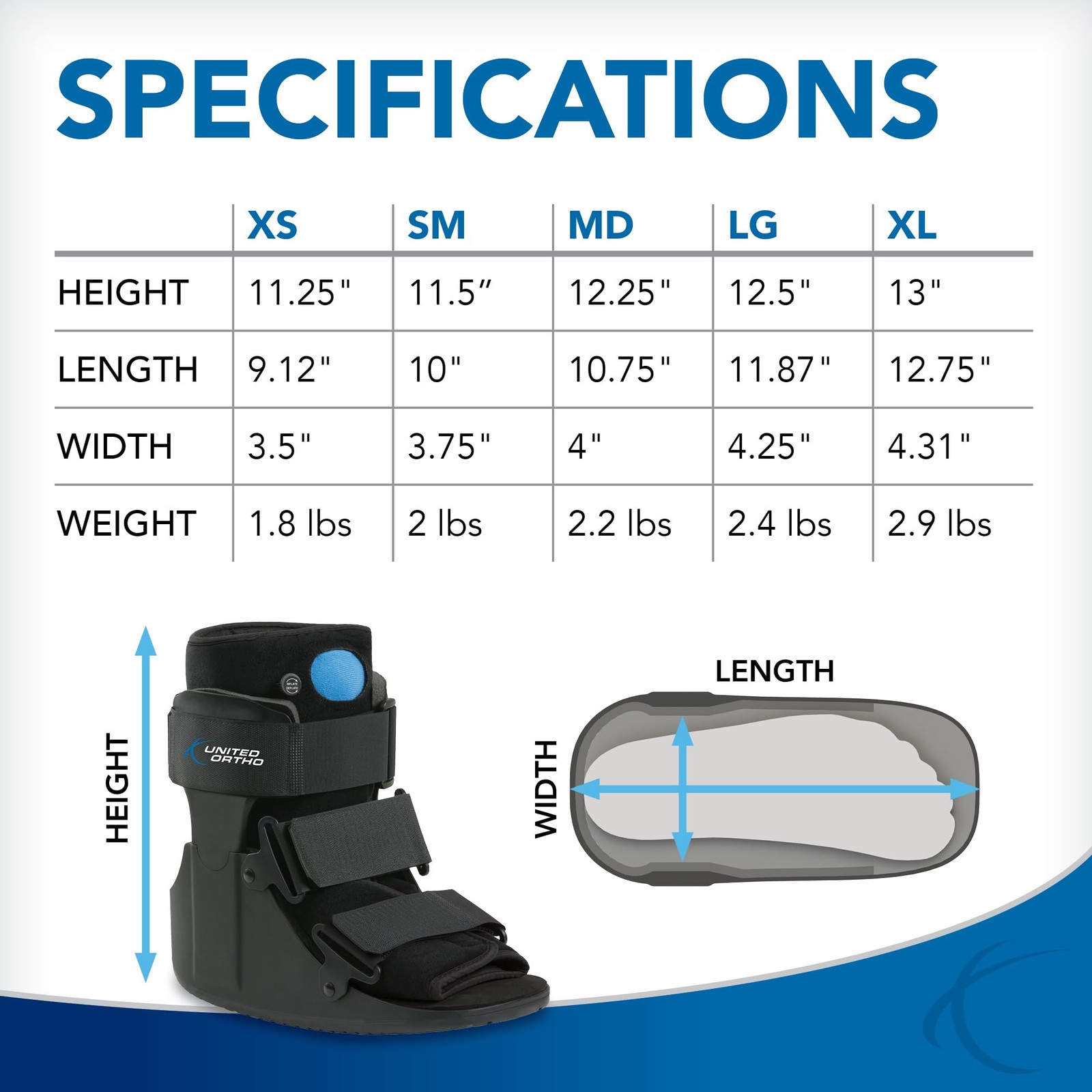 United Ortho USA14111 Short Air Cam Walker Fracture Boot, Extra Small, Black