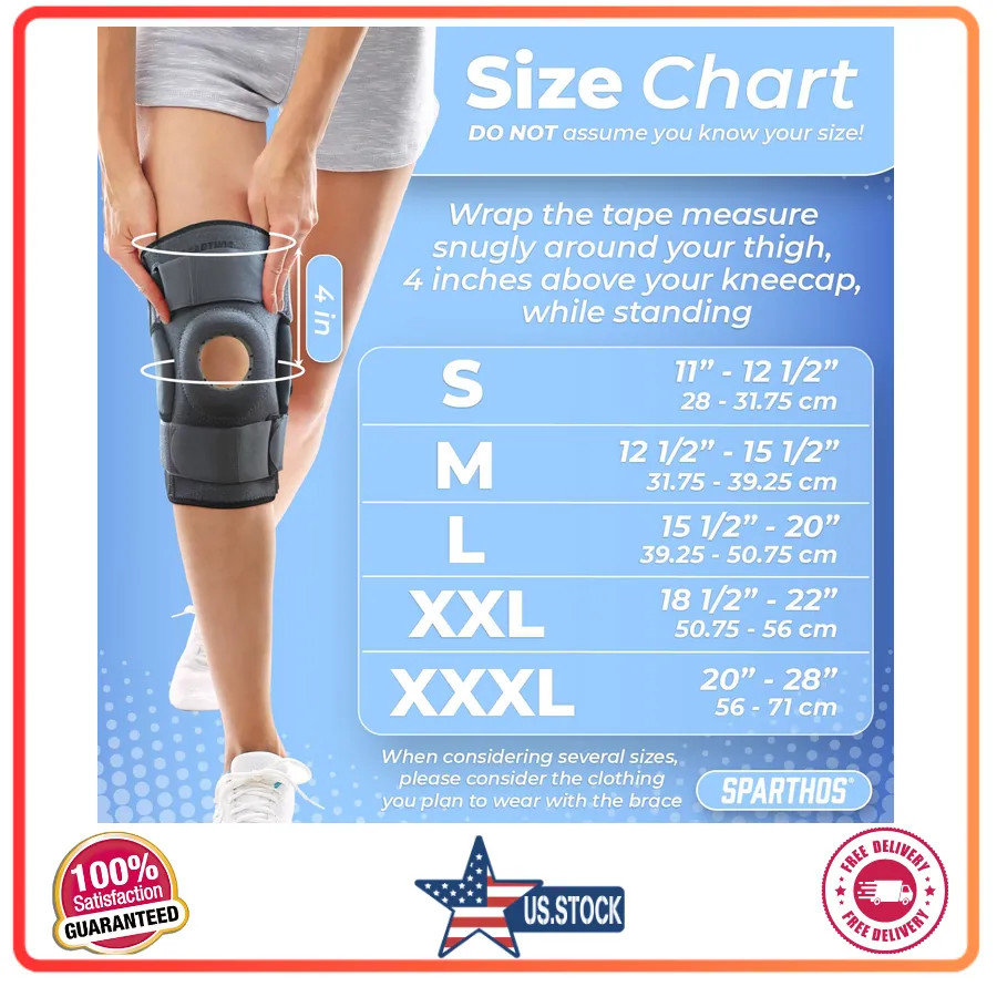 Sparthos Hinged Knee Brace Stabilizer Meniscus ACL MCL Pain Relief Gray Large