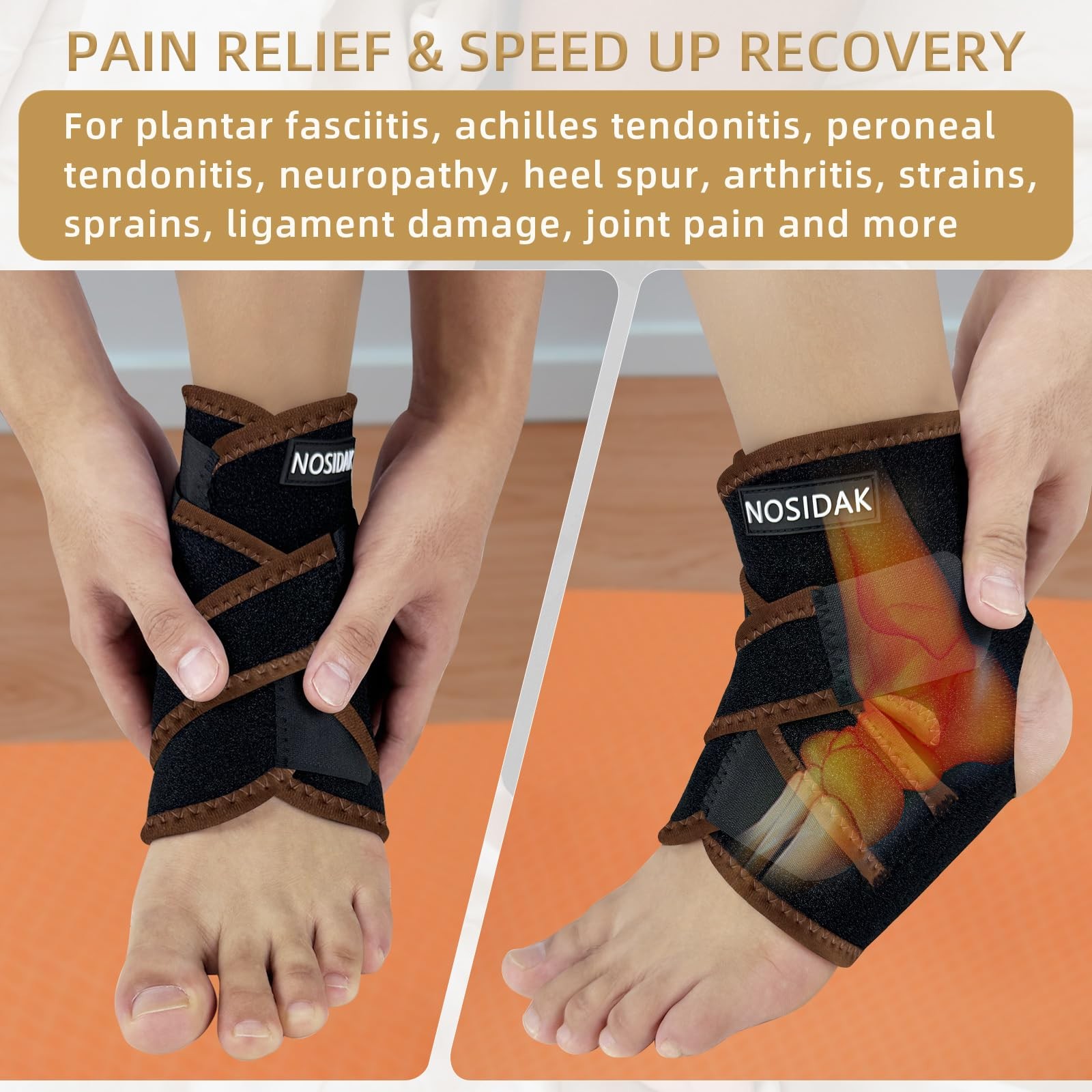 Copper Ankle Brace Wrap for Sprained Ankle Plantar Fasciitis Arch Support