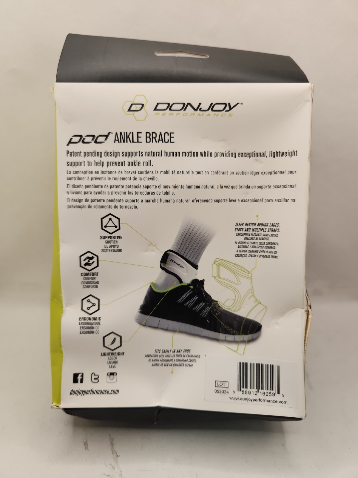 DONJOY-Pod® Right Ankle Brace, Sleek, Lightweight, White