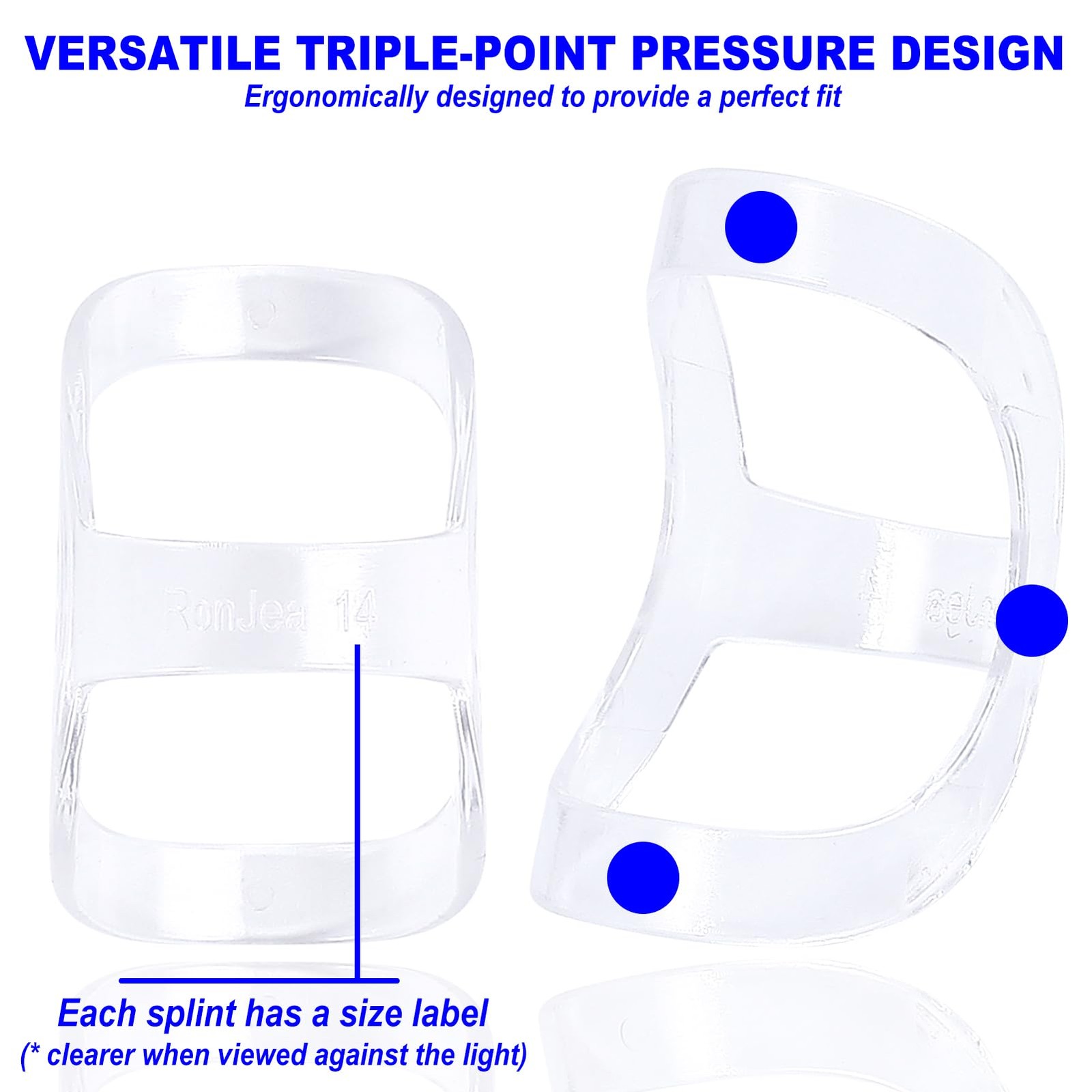 10Pcs Clear Oval Finger Splints & Sleeves Kit, 6 Size 4,5,6,7,8,9,