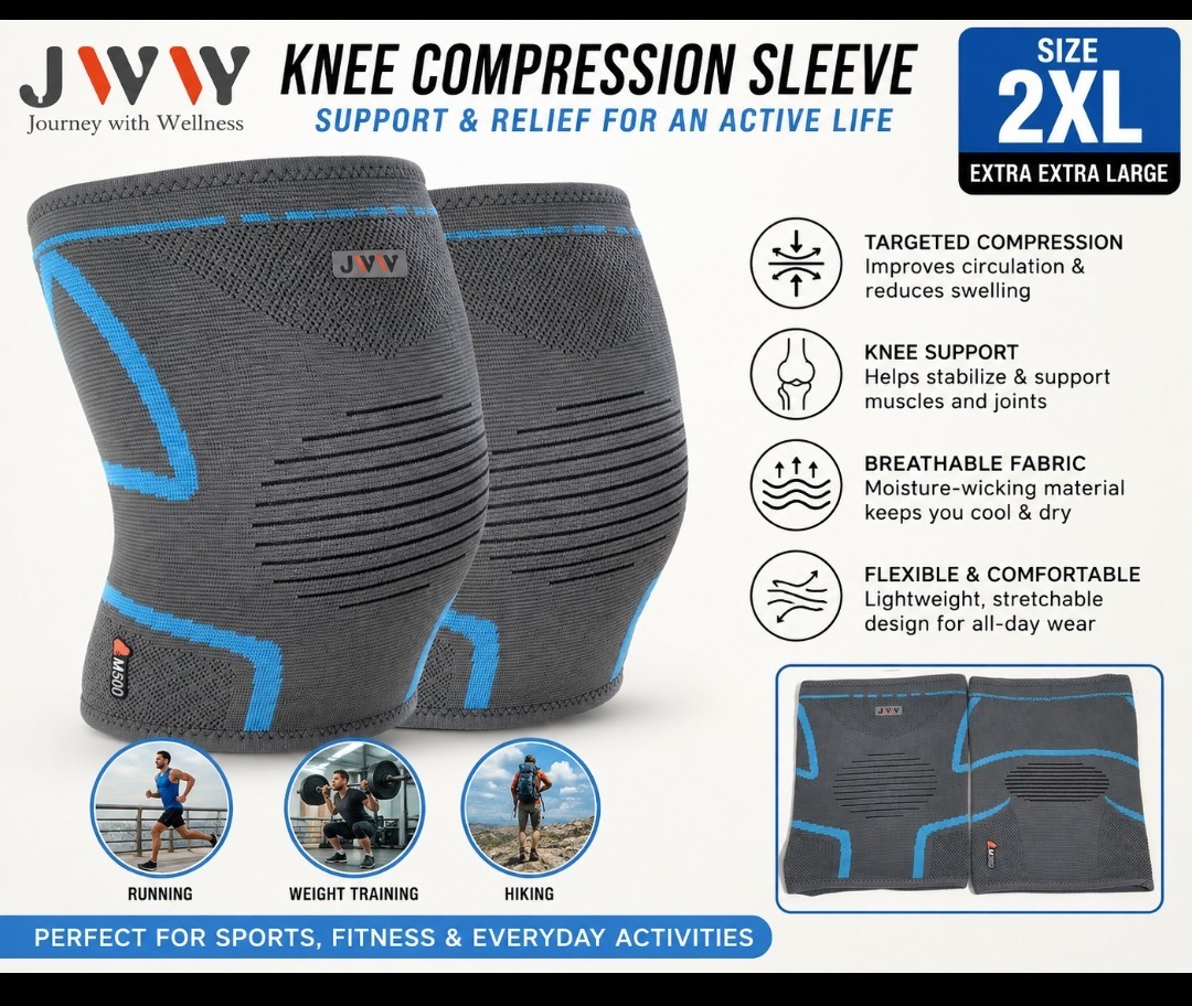 JWW Knee Compression Sleeve Brace 2XL Gray Blue Support M500 Pain Relief Pair