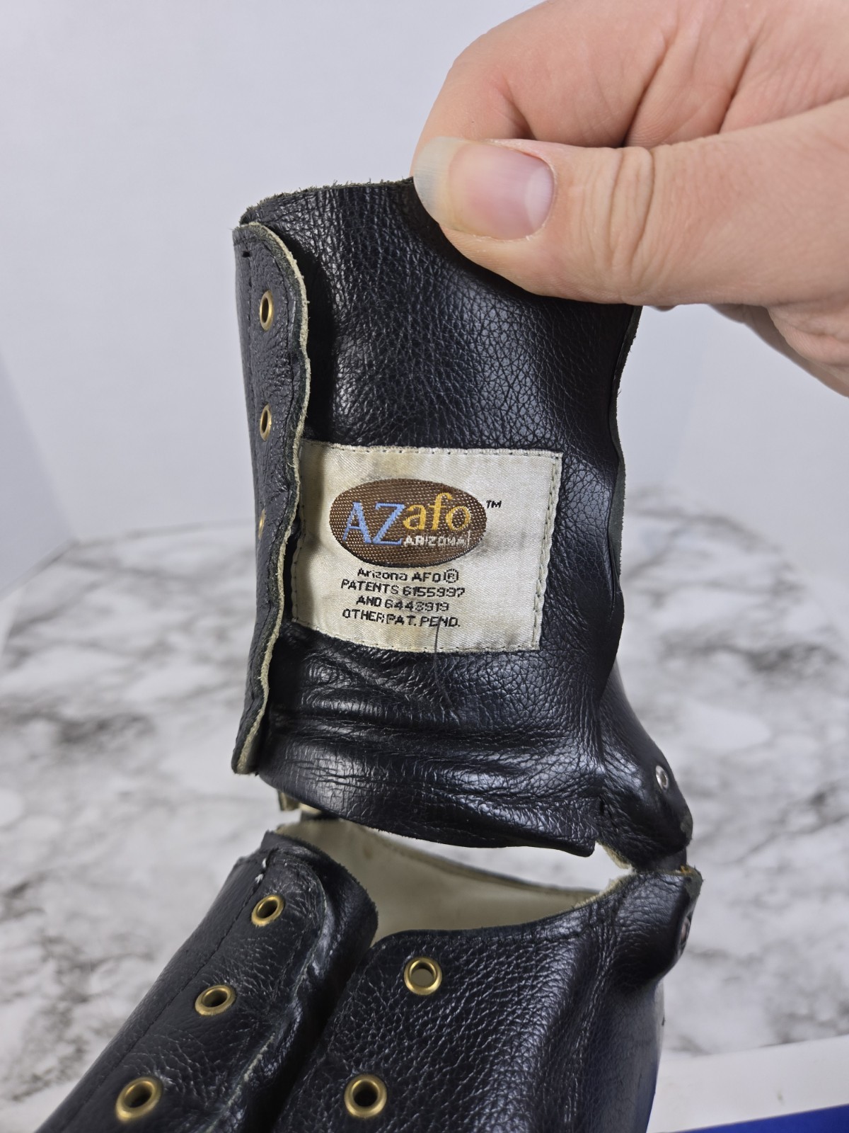 Azafo Arizona – Vintage Black Leather Orthopedic Boot – Left Foot (No Laces)