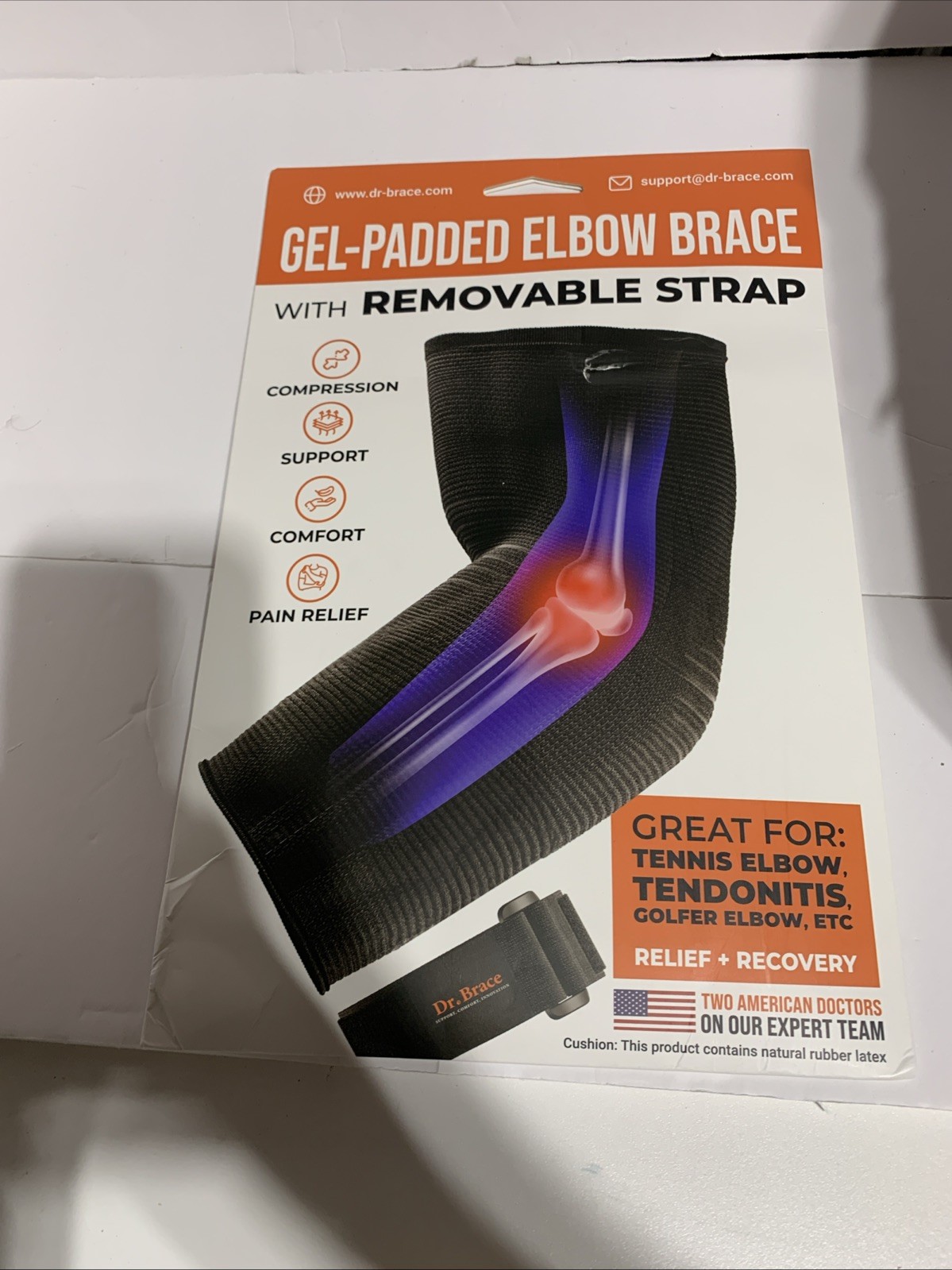 Dr Brace Gel Pad Elbow Brace Removable Strap Size M Black-Pink Color