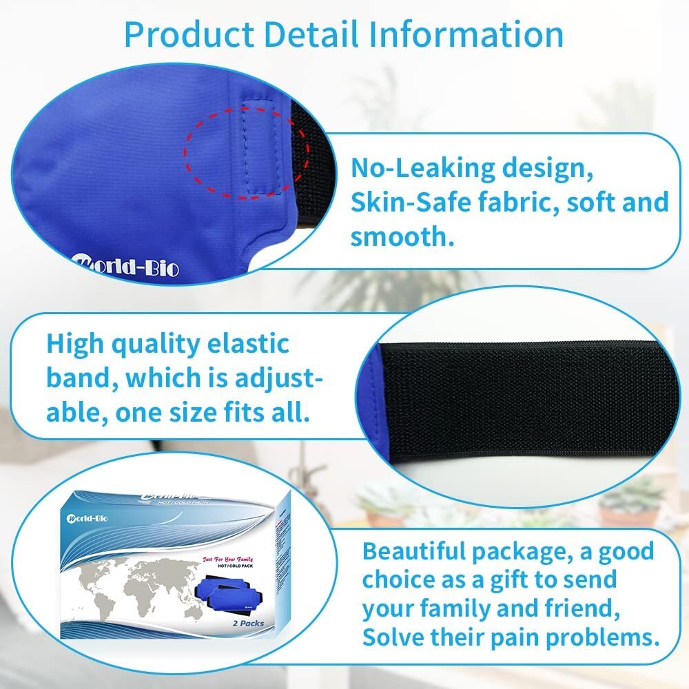 Premium Adjustable Safe Portable Reusable Nylon Gel Cold Hot Pack 2 Count Blue