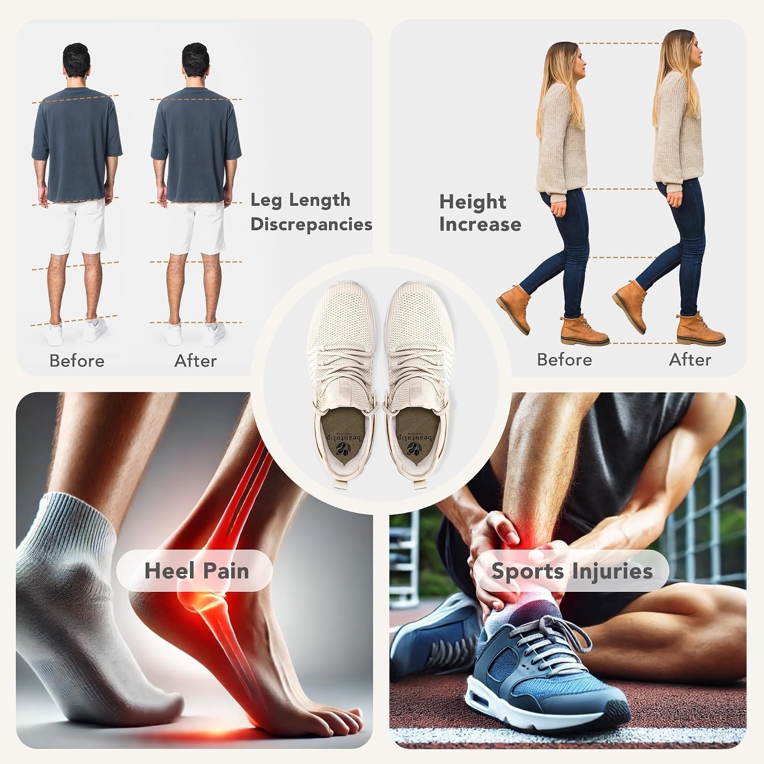 Adjustable Gel Heel Lifts (1 Pair), 1″ Height Increase Insoles with High-Density