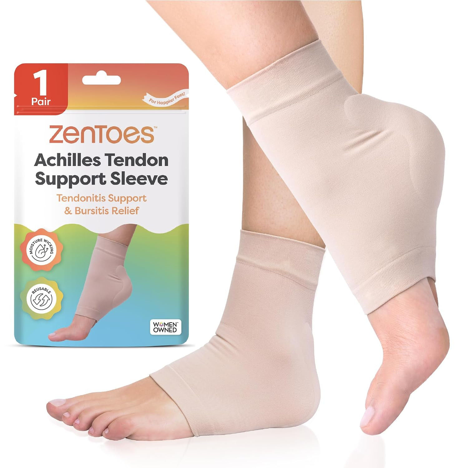 Achilles Tendon Support Sleeve, Padded Compression Sock, 1 Pair | Gel Pad Cushio