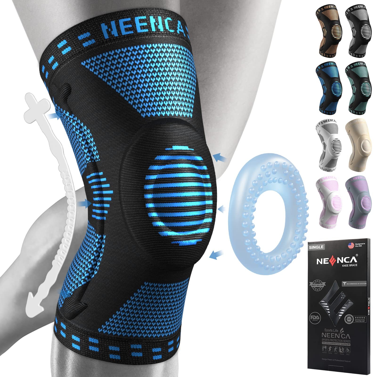 NEENCA Professional Knee Brace, Compression Knee Sleeve with Patella Gel Pad & S