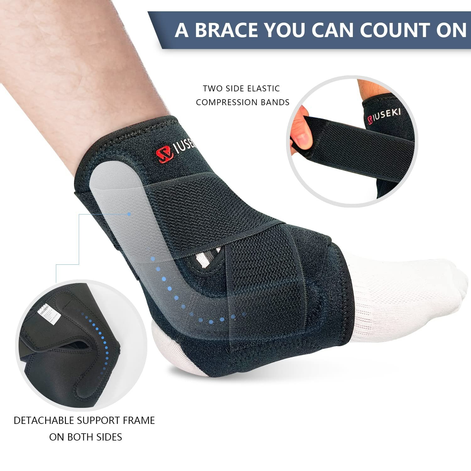 wiuseki 2 Pack Ankle Brace Stabilizers,Ankle Sprain Pain NEW IN BOX LARGE 351