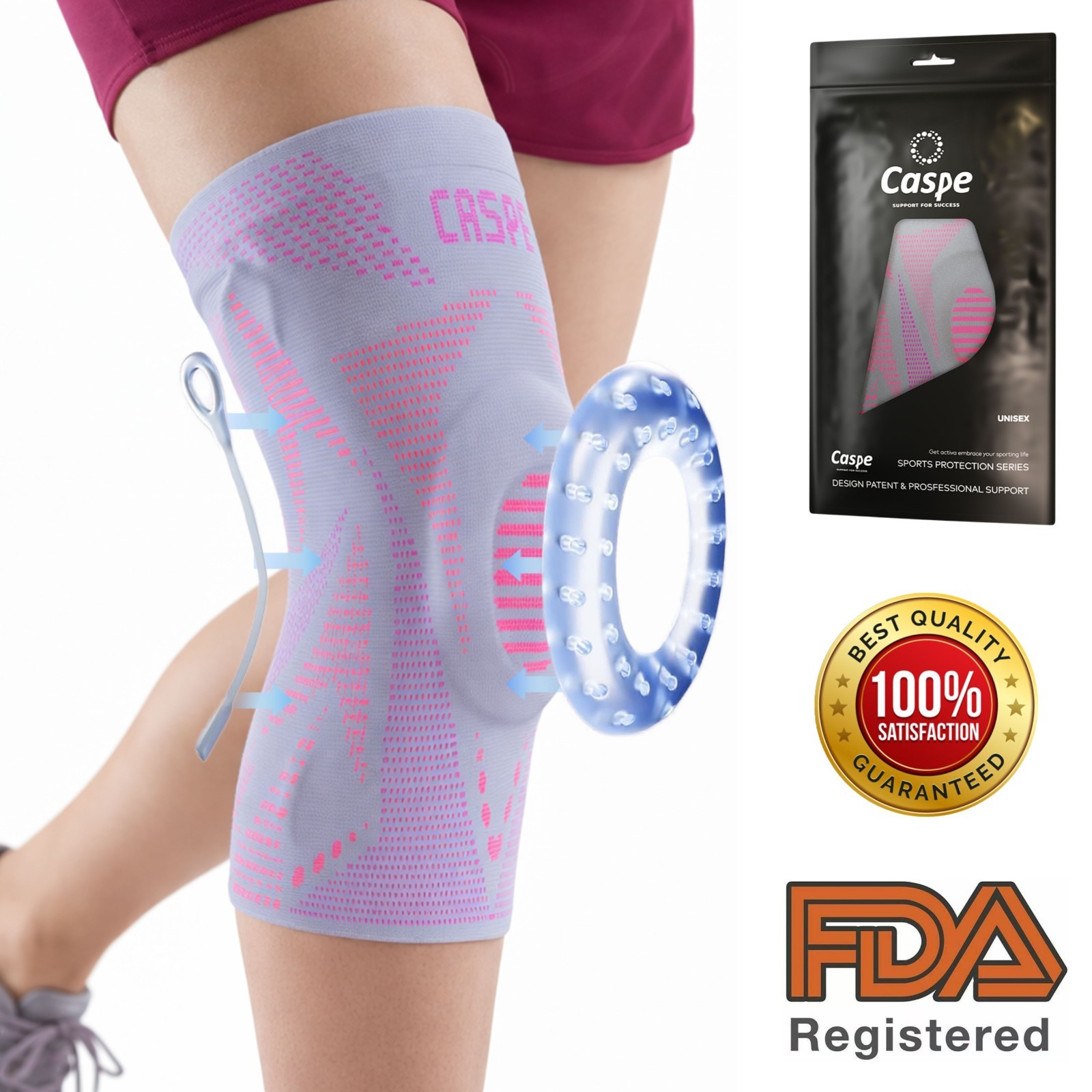 Caspe Woman Men for Knee Pain Knee Support with Patella Gel Pad Arthritis Relief