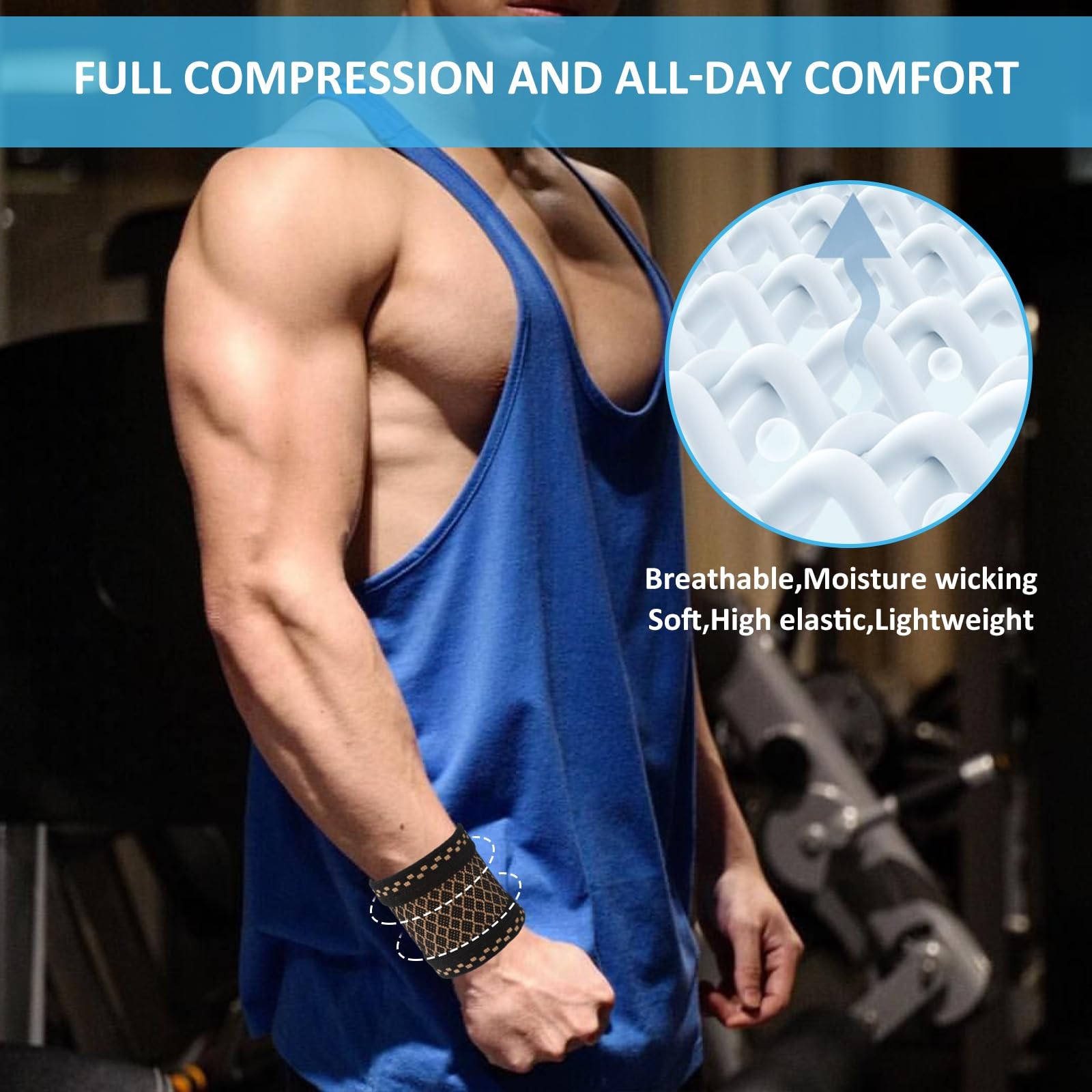 YUXIANLB Copper Wrist Compression Sleeves, 1 Pairs Wrist Brace Wrist Support for