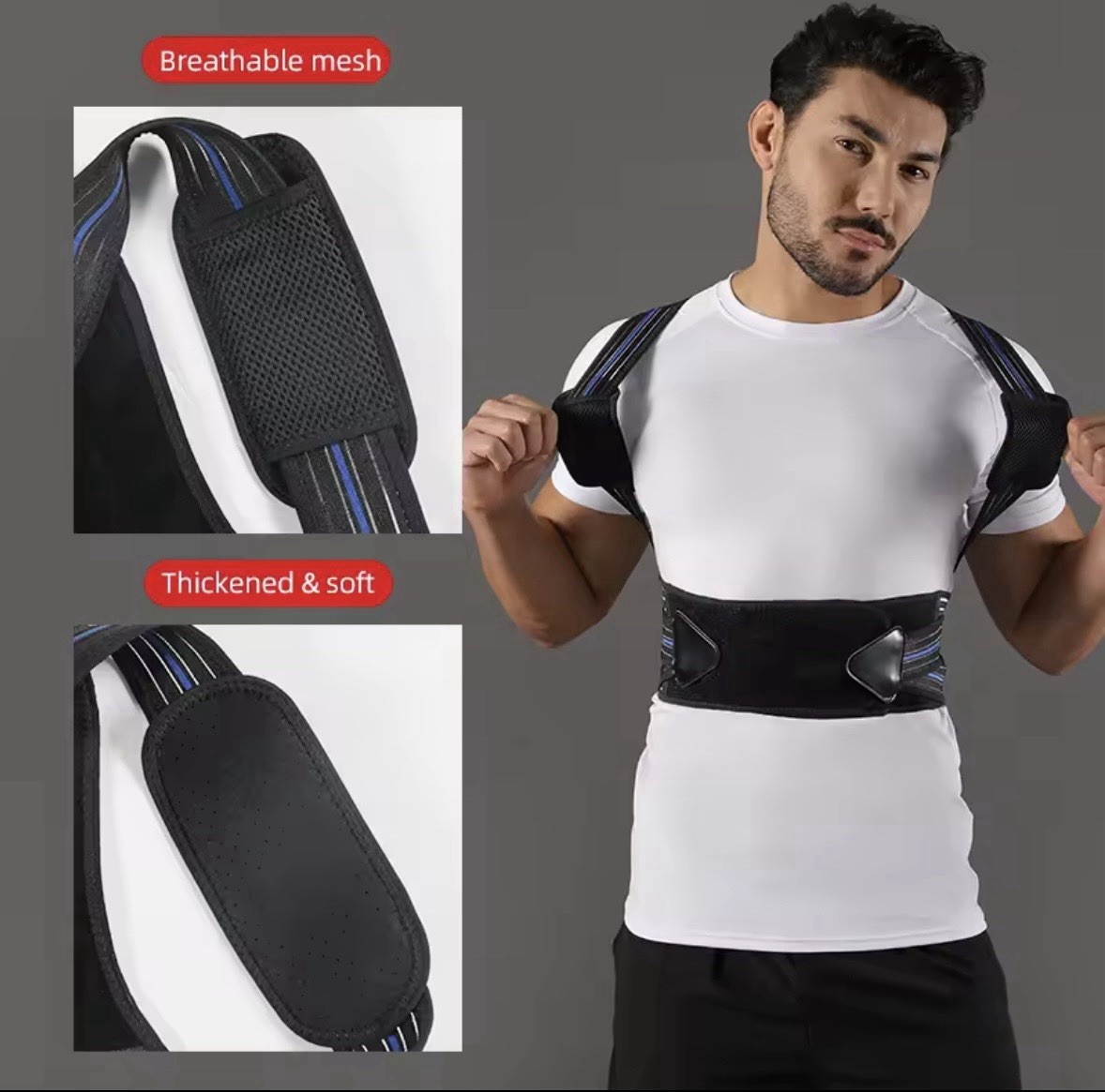 VBOSi Adjustable Back Brace Posture Corrector, Mesh, Steel Plates, M-XXL