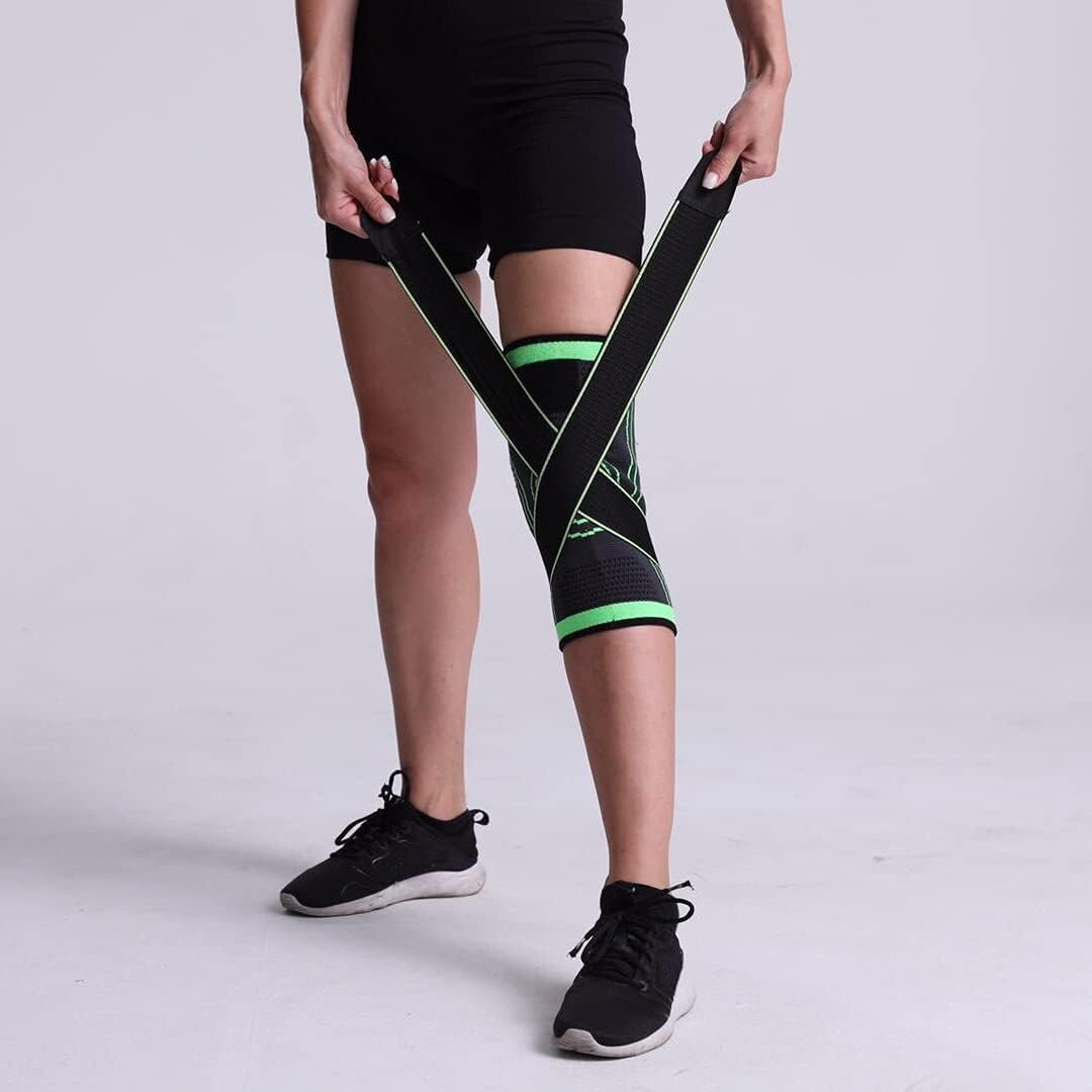 Compression Knee Brace for Arthritis Pain, Black and Green, Large
