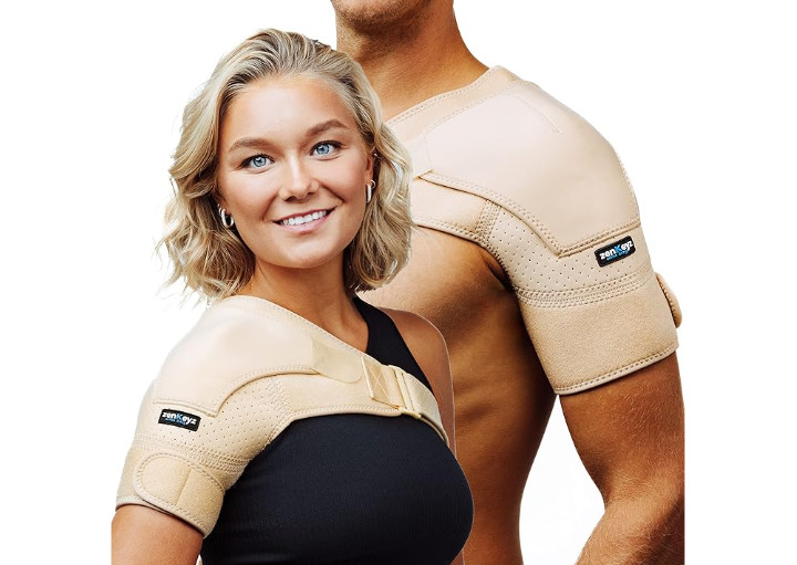ZenKeyz Compression Shoulder Brace Adjustable Support Beige L-XL Unisex