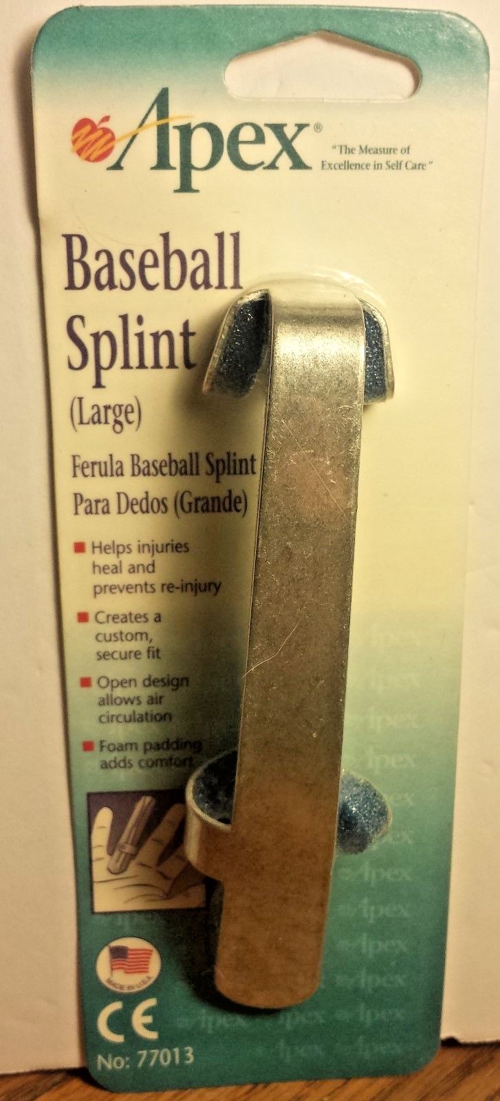 Baseball Finger Splint Size LARGE Foam Padding ~ Great for Dog Tail Injuries too