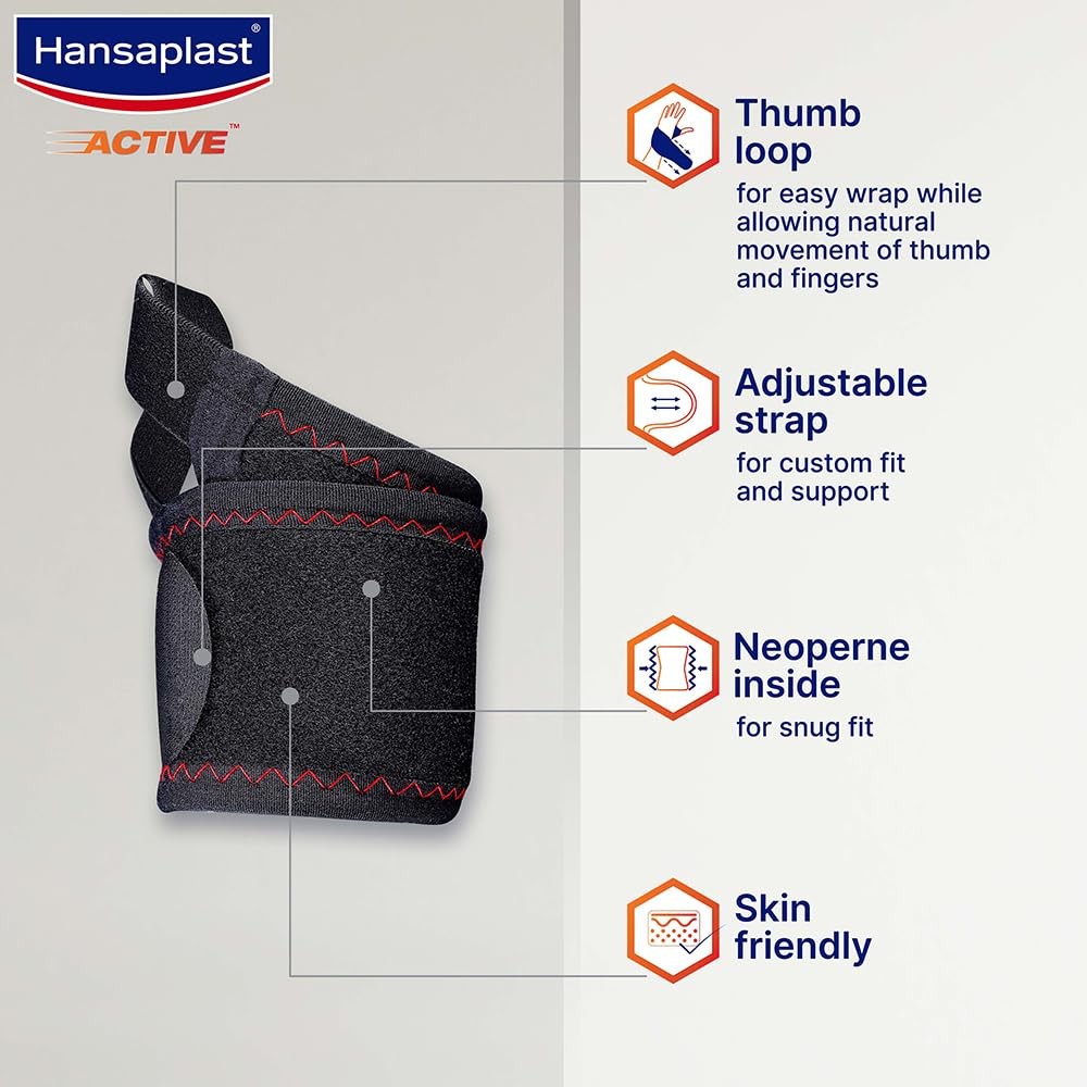Hansaplast Active Wrist Support – One Size Neoprene for Pain Relief & Stability