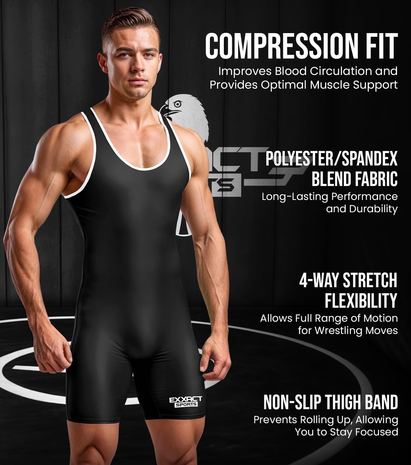 Exxact Sports Plain Men’s Wrestling Singlet, High Performance Small, Black