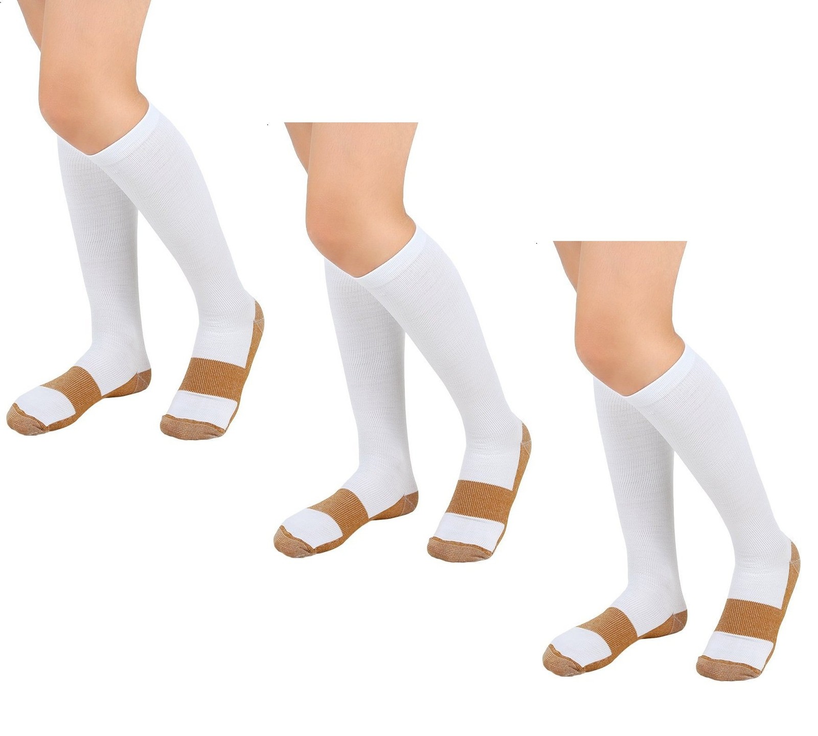 Bcurb Graduated Compression Socks (3 Pair) Calf High Men XX-Large, White/Gold