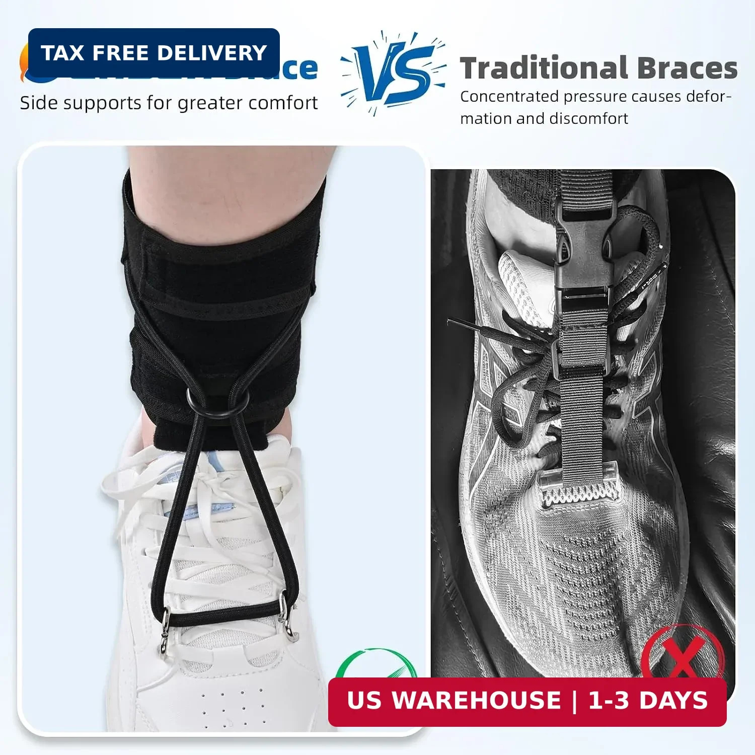 AFO Foot Drop Brace for Walking with Shoes, Adjustable Ankle Support, Secure Rin