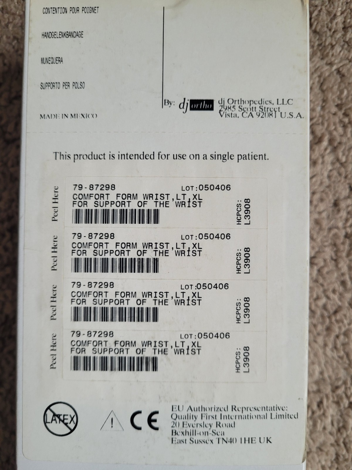 ProCare Comfort Form Wrist Brace Left XL Support Stabilization, CE, 79-87298