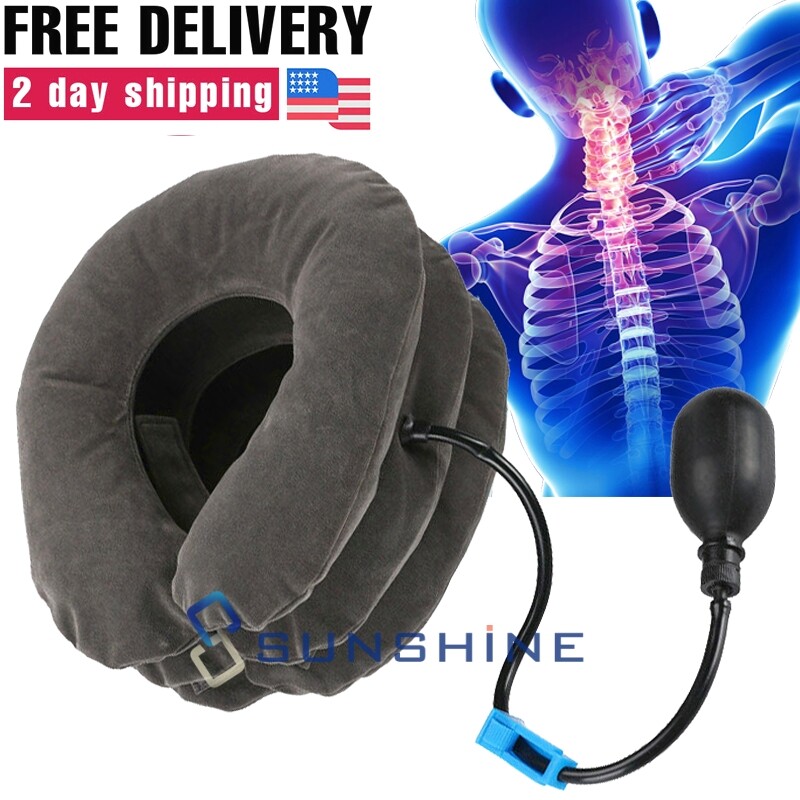 Inflatable Air Travel Cervical Neck Collar Traction Pillow Pain Relief Soft Pump