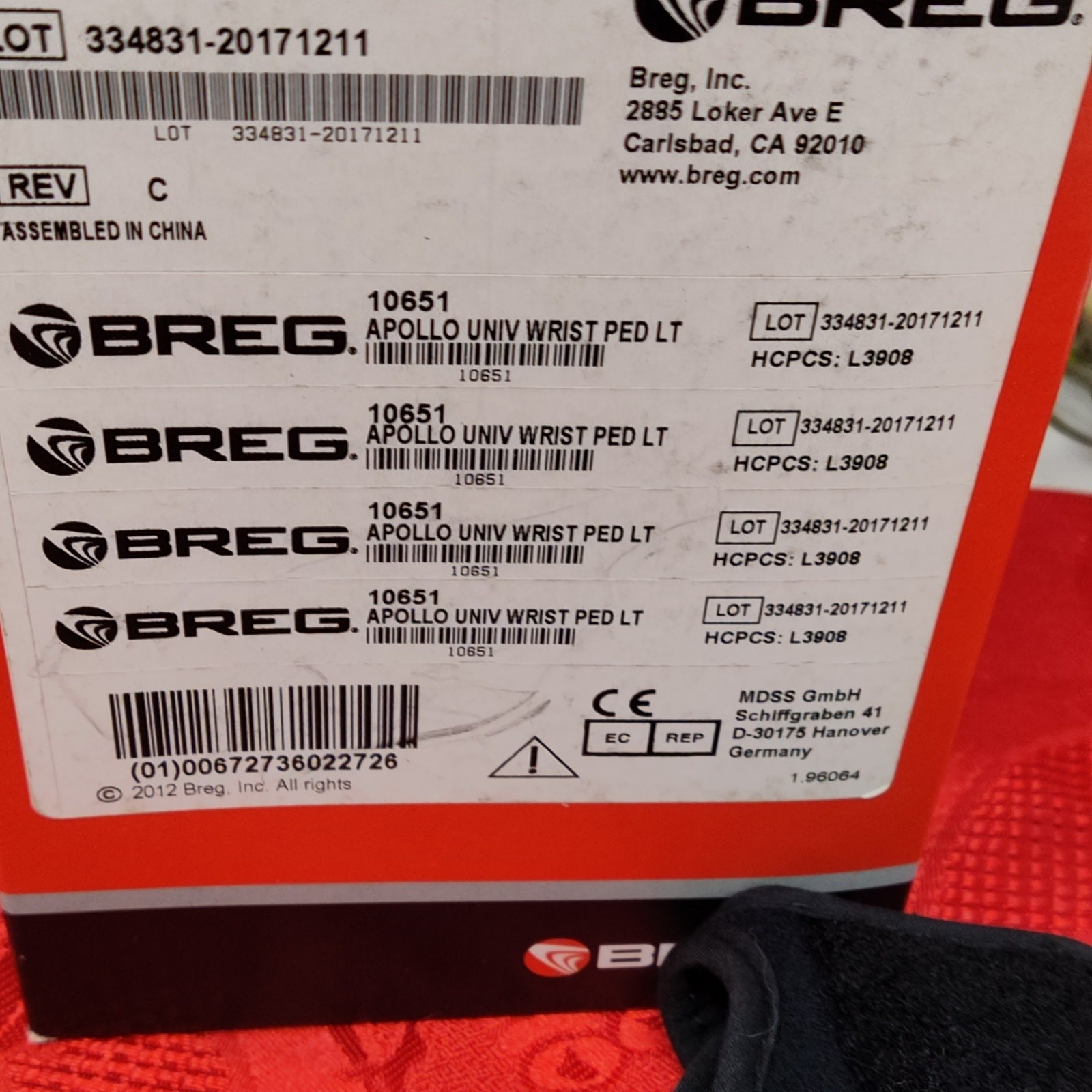Pediatric BREG 10651 Apollo Universal LT Wrist Brace Left Black