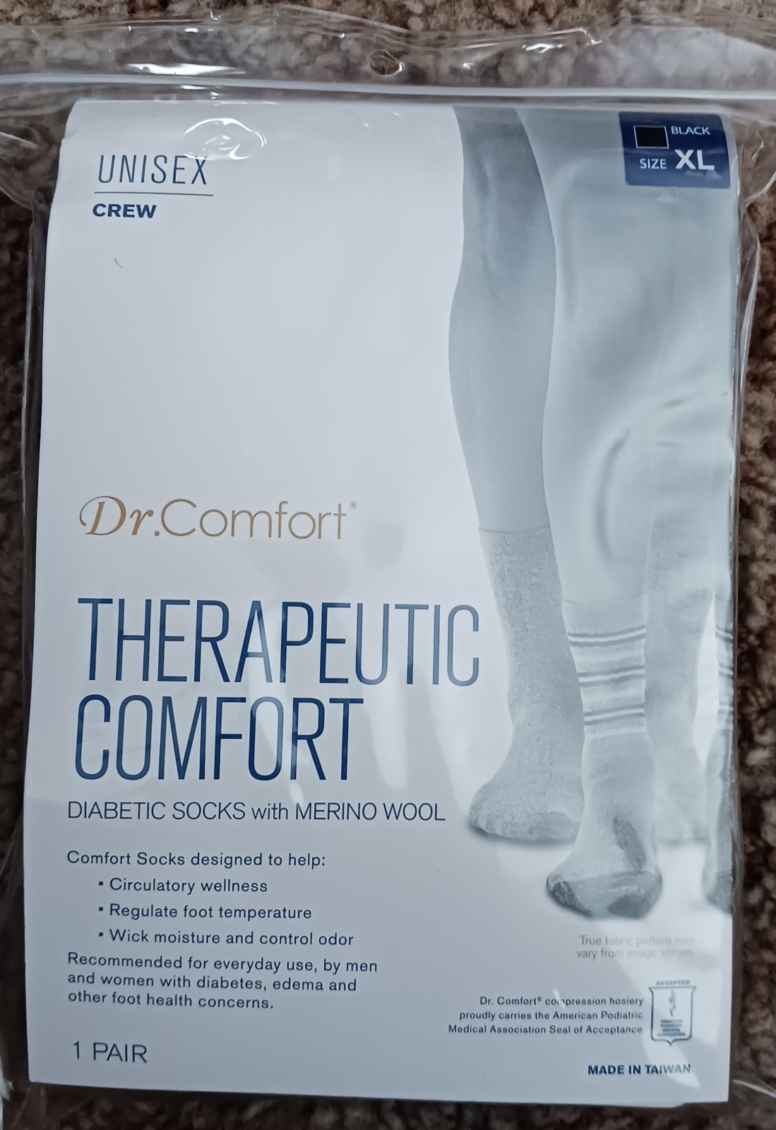 Dr. Comfort Unisex Therapeutic Comfort Diabetic Crew Socks XL Merino Wool New