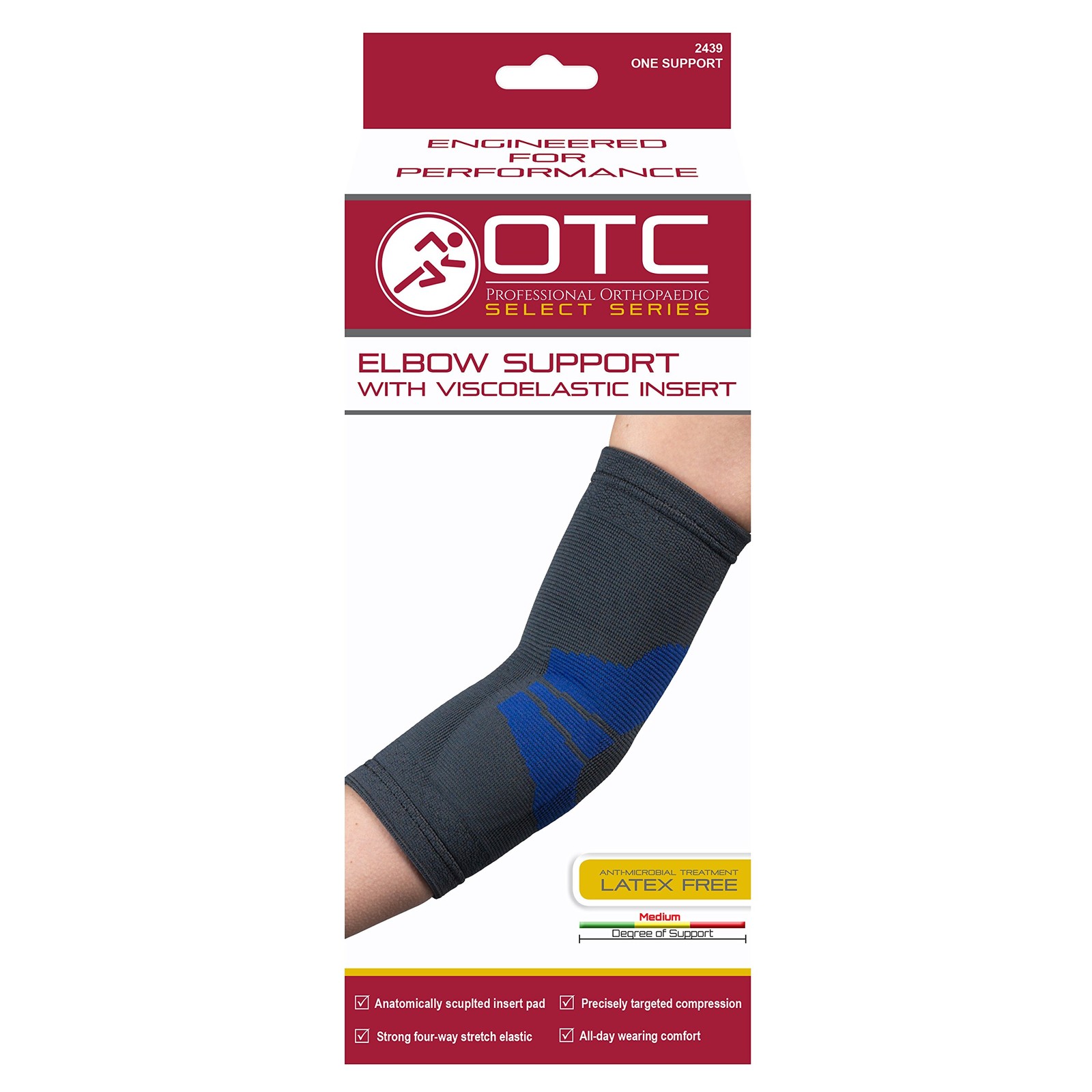 OTC Elbow Brace, Compression Recovery, Gel insert, Large Large, Gray
